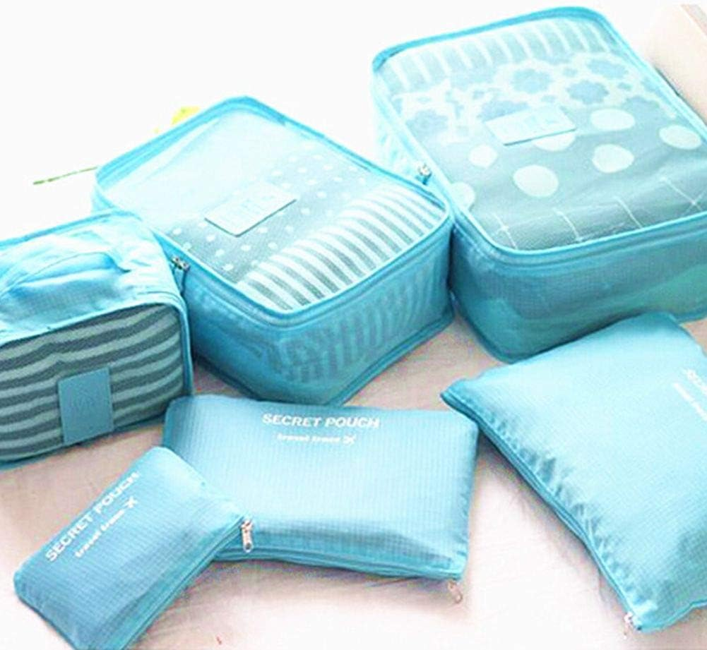 Go2Buy 6Pcs Travel Luggage Organizer Set Backpack Storage Pouches Suitcase Packing Bags (Light Blue)