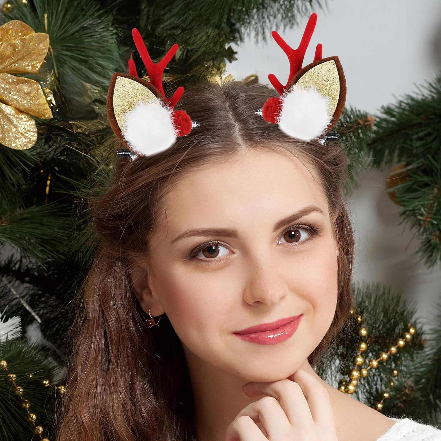 2 Pairs Christmas Reindeer Hair Clips, Christmas Hair Accessories with Antlers, Hair Clip, Christmas Hair Clips, Reindeer, Hair Accessories Christmas for Women, Girls, Children (C) image number 4
