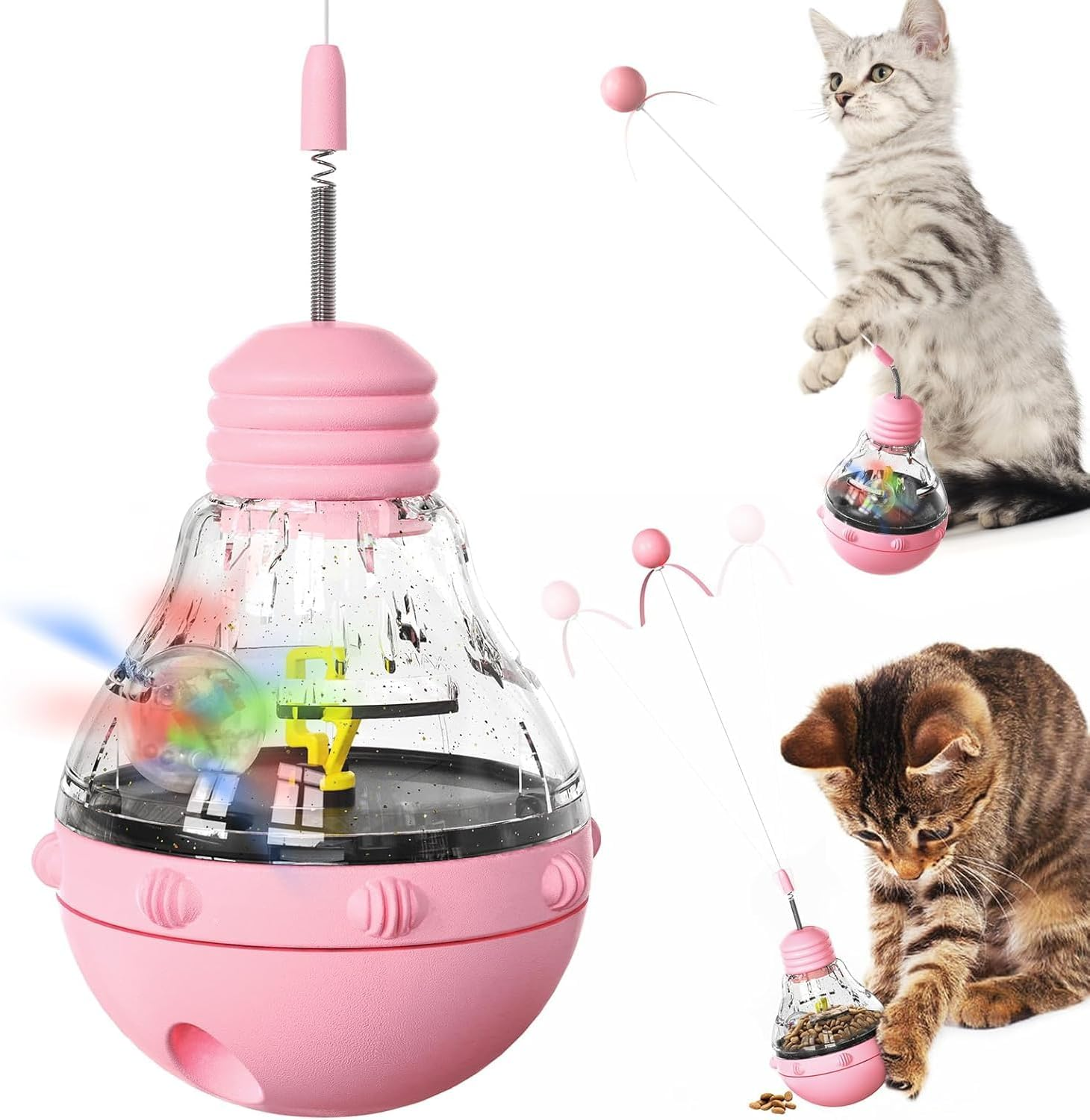 Cat Interactive Toys, Undefeated Cat Toys with Teaser Stick, Light up Teaser Cat Toys, Slow Fooder Feeding Pet Toys