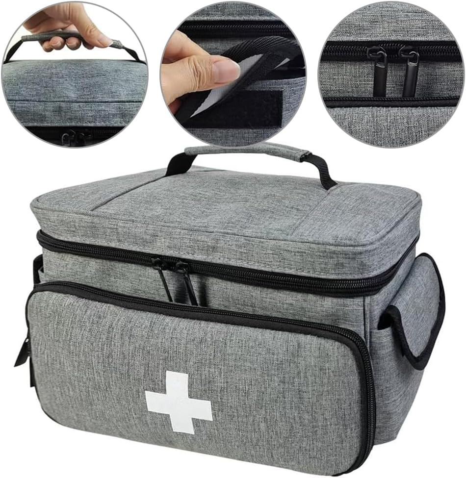 Portable Medical Storage Case, Large Capacity Medicine Supply Organizer Box, with Handle & Compartments for Home, Travel, Car Emergency Kit (Gray) image number 5