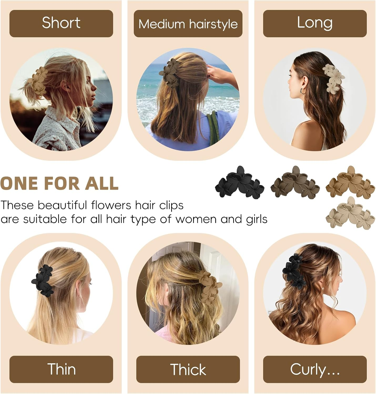 Flower Hair Clips for Women, 4 Pack Flower Hair Claw Set, Non-Slip Flower Hair Claws, Strong Hold Girls Hair Clip for Medium Thick Hair, Eggplant Flower Hair Accessories for Straight/Curly/Wavy Hair image number 6