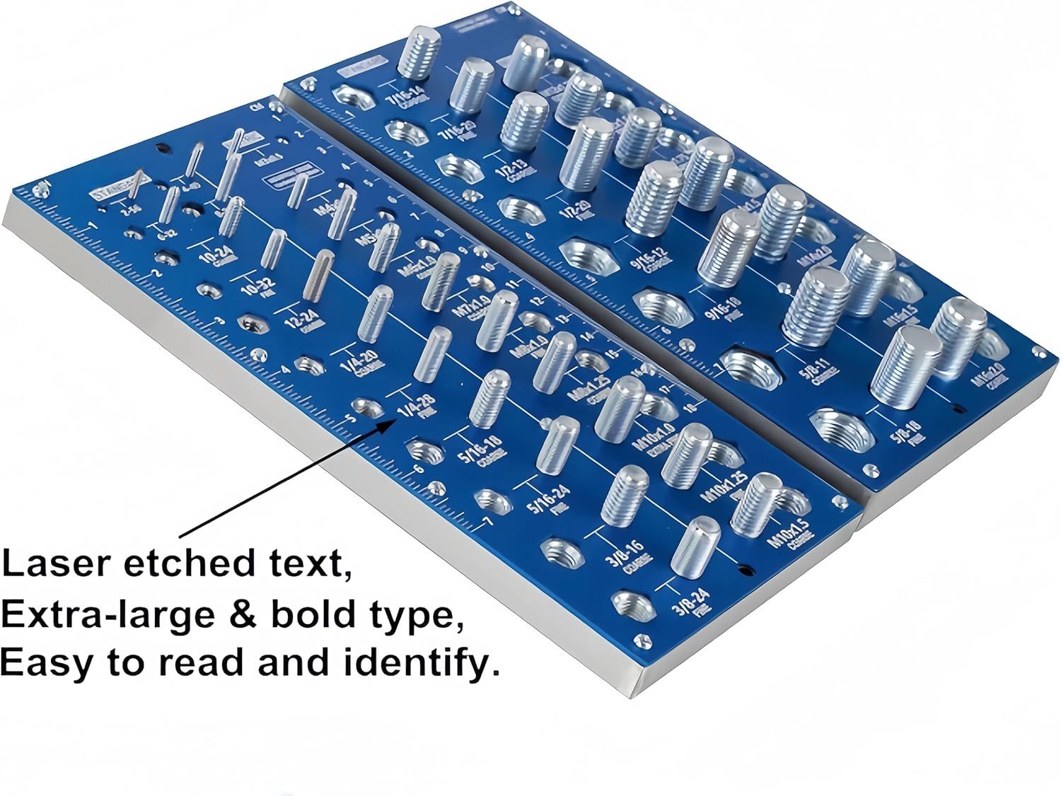 Nut and Bolt Thread Checker, 38 Holes, 17 Metric and 21 Imperial Sizes, 10 Specifications, Bolt Size and Thread Gauge, 2 Pieces image number 2