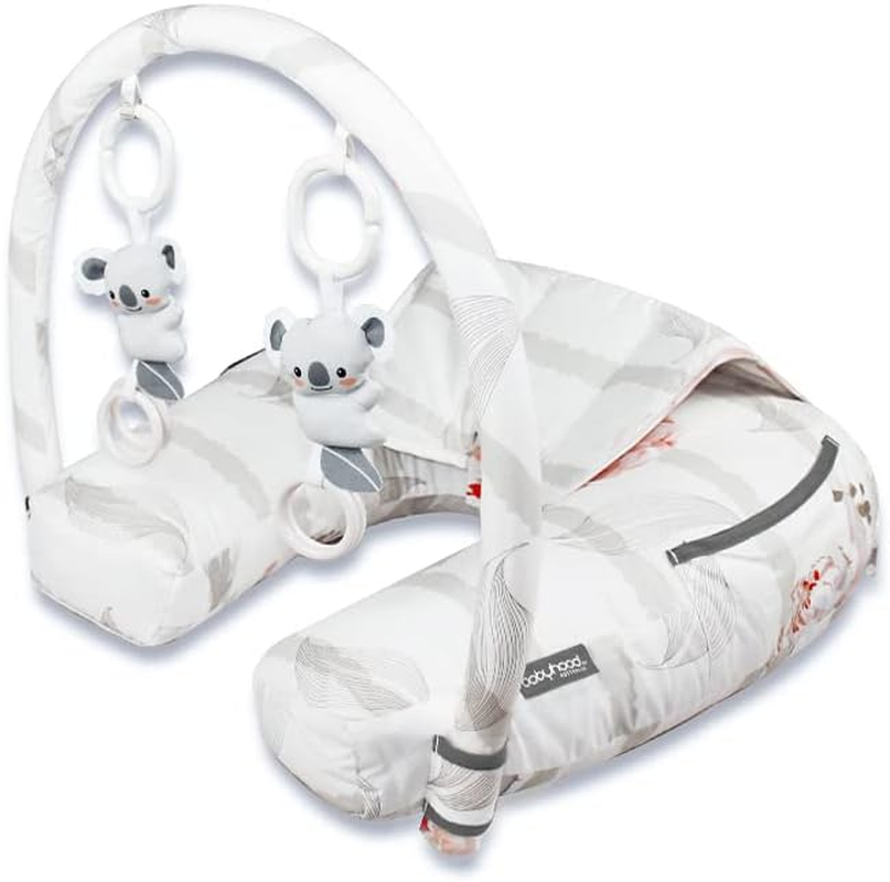 Babyhood Vintage Floral Organic Nursing Pillow with Toy Bar, Grey/White