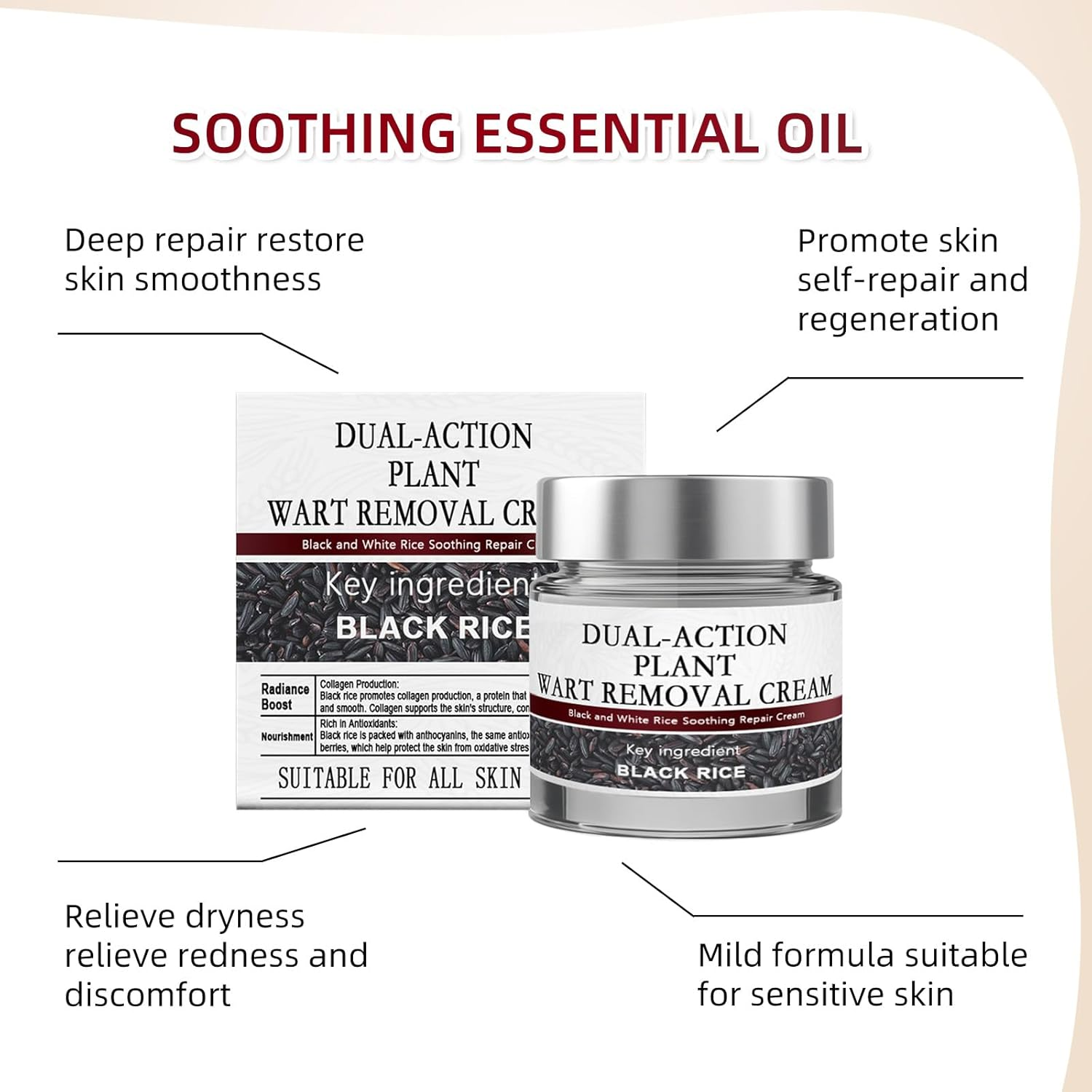 Keratin Erase Dual-Action Renewal Cream, Black and White Rice Soothing Repair Cream, Improves Moisture Skin Barrier for All Skin Types (1Pcs)