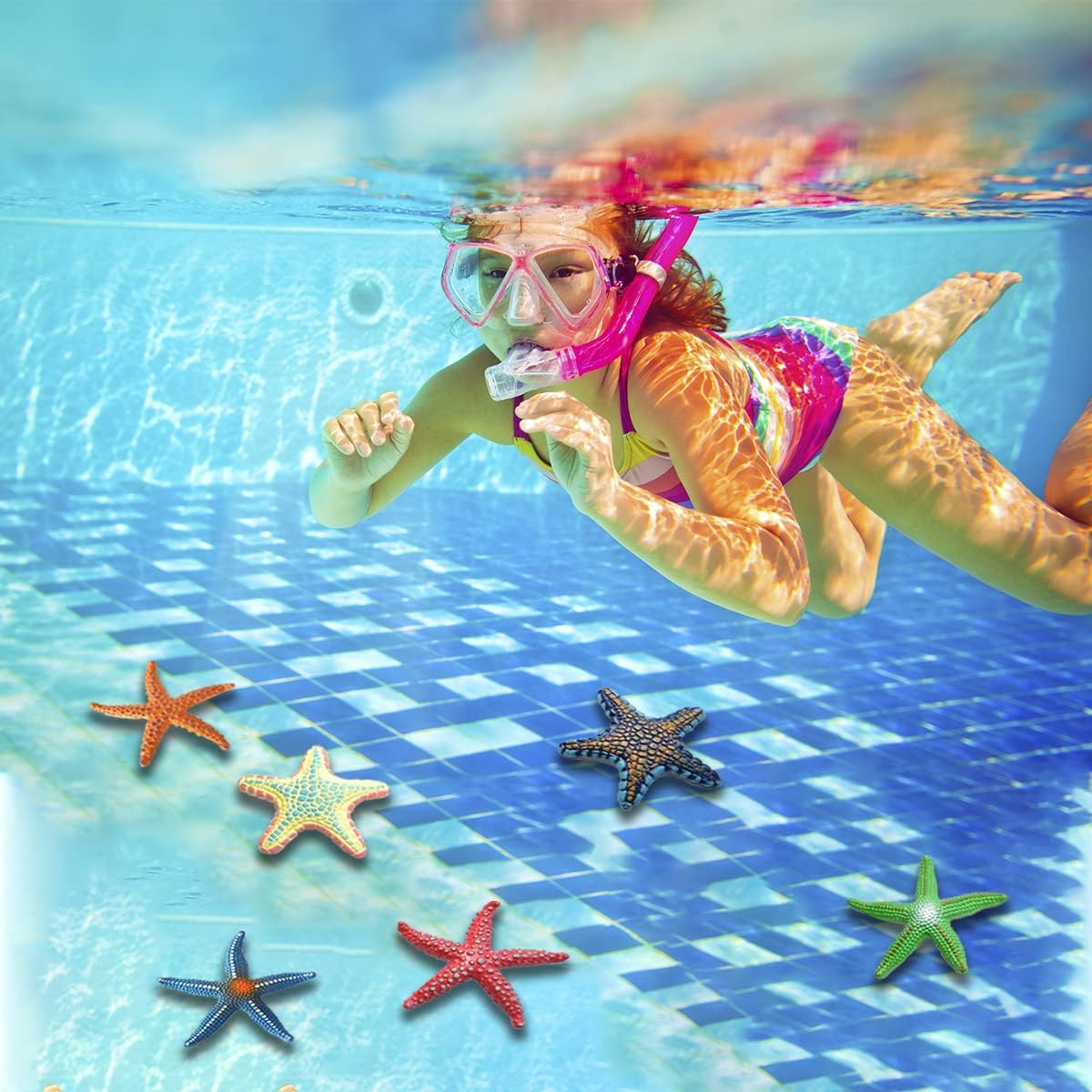 Phedrew 8Pcs Big Diving Toys Colorful Starfish Toys Summer Swimming Pool Toys Set Soft Rubber Dive Throw Toy for Kids Underwater Swimming Toy for Pool image number 6