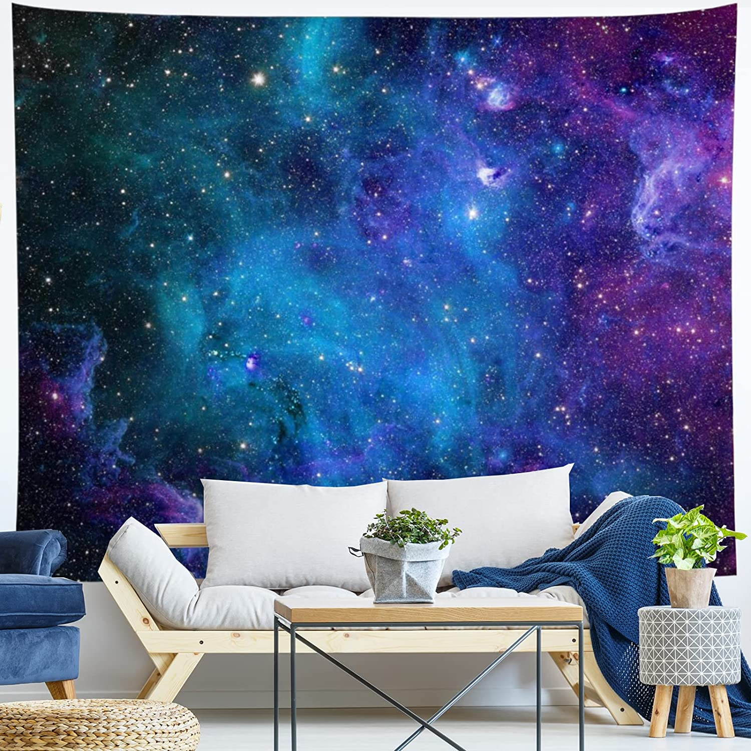 Lahasbja Galaxy Tapestry Blue Starry Sky Universe Space Wall Hanging Psychedelic Mysterious Nebula Stars for Living Room Dorm image number 2