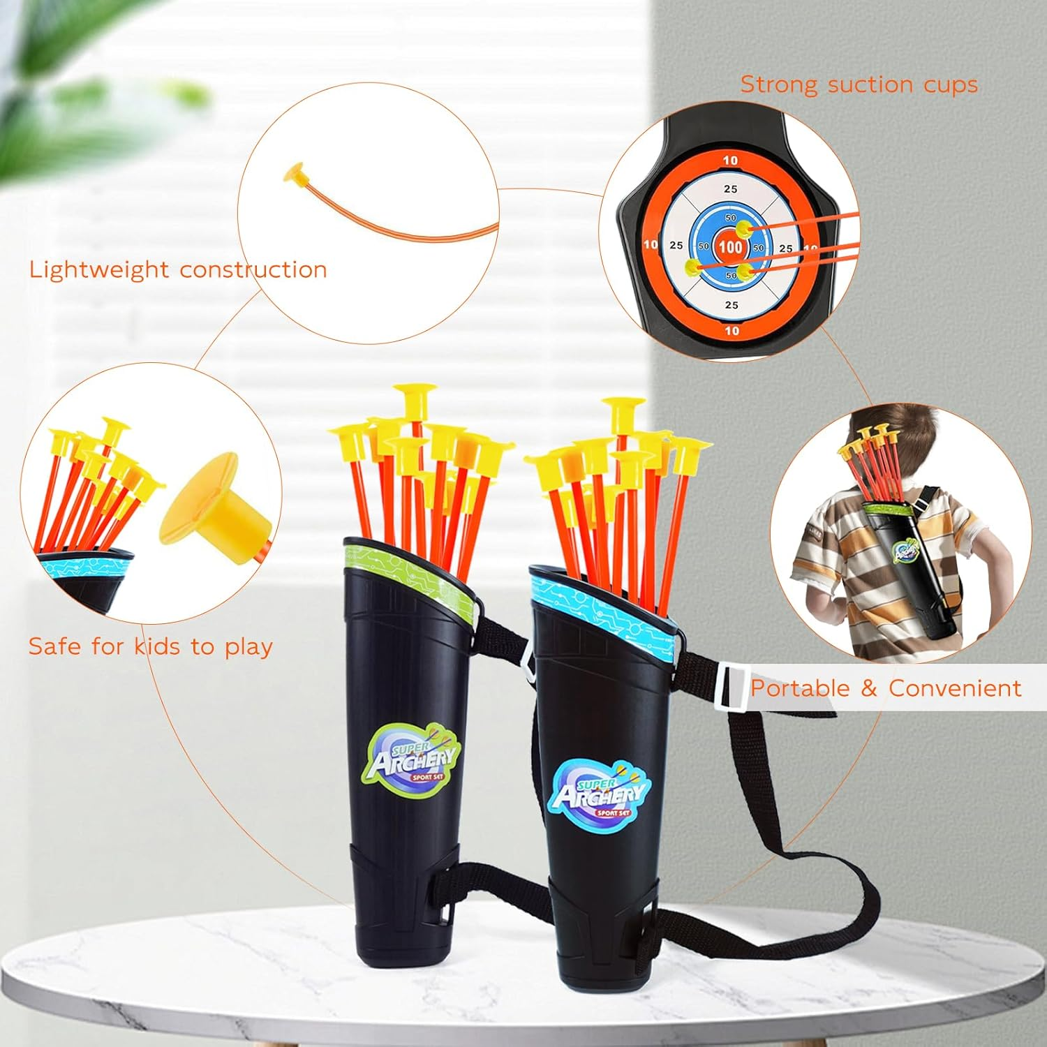 Bow and Arrow Set for Kids, 2-Pack LED Light up Archery Set with 20 Suction Cup Arrows, Outdoor Toy for Boy Girl with Standing Target&2 Quivers, Birthday Kid 5 6 7 8 9 Year Old image number 1