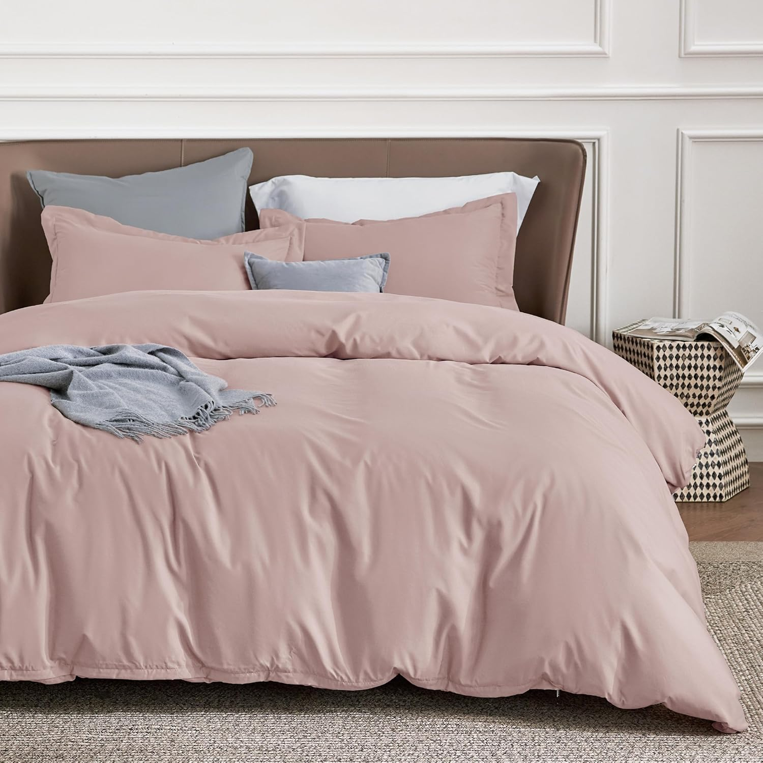 Bedsure Quilt Cover Double Size - Soft Double Brushed Bedding Set for Kids & Adults, Zipper Closure, 3 Pieces, Includes 1 Doona Cover (180X210 Cm) & 2 Pillow Shams, NO Comforter, Linen