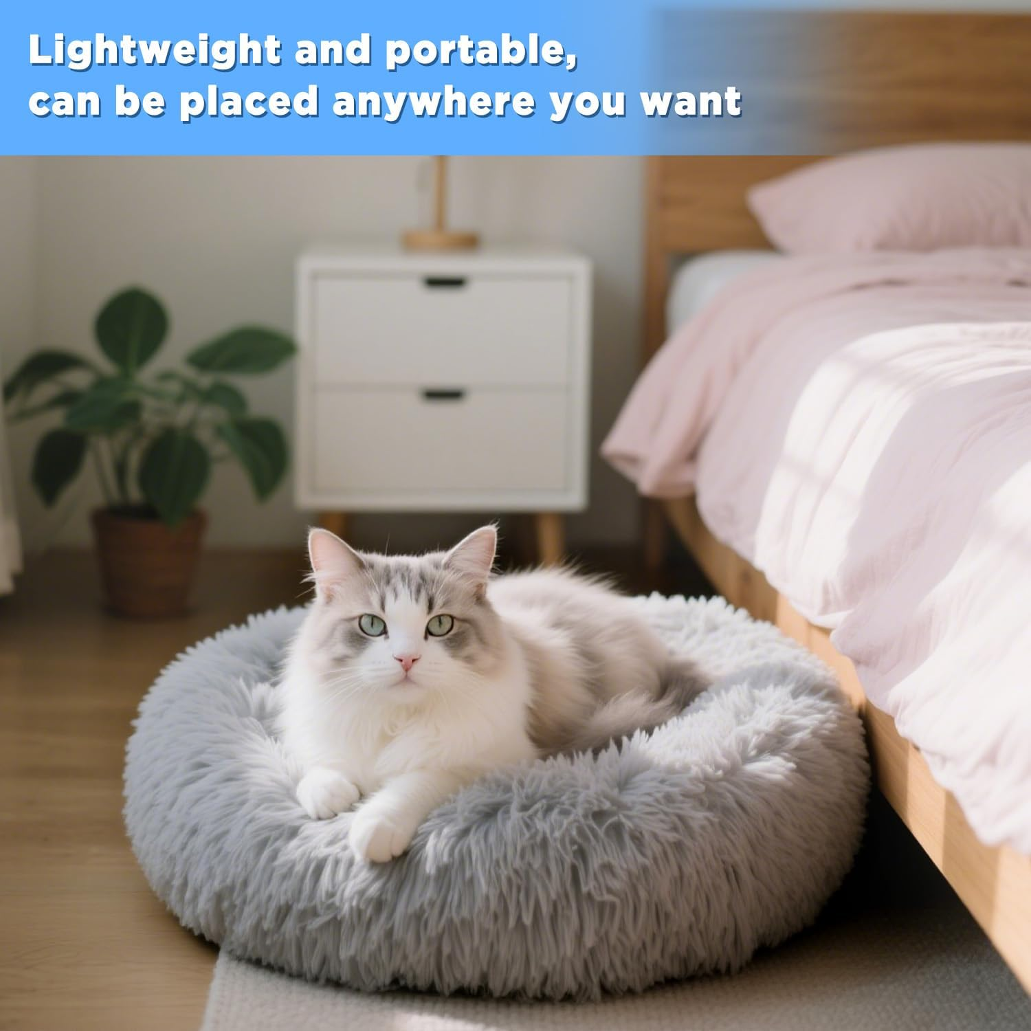 Dafencar Cat Basket, Fluffy Cat Bed, Dog Bed, Light Grey Dog Beds, Dog Basket, Plush Cat Bed, Fluffy Cat Cushion, Puppy Bed, 50 Cm Diameter, Grey image number 3