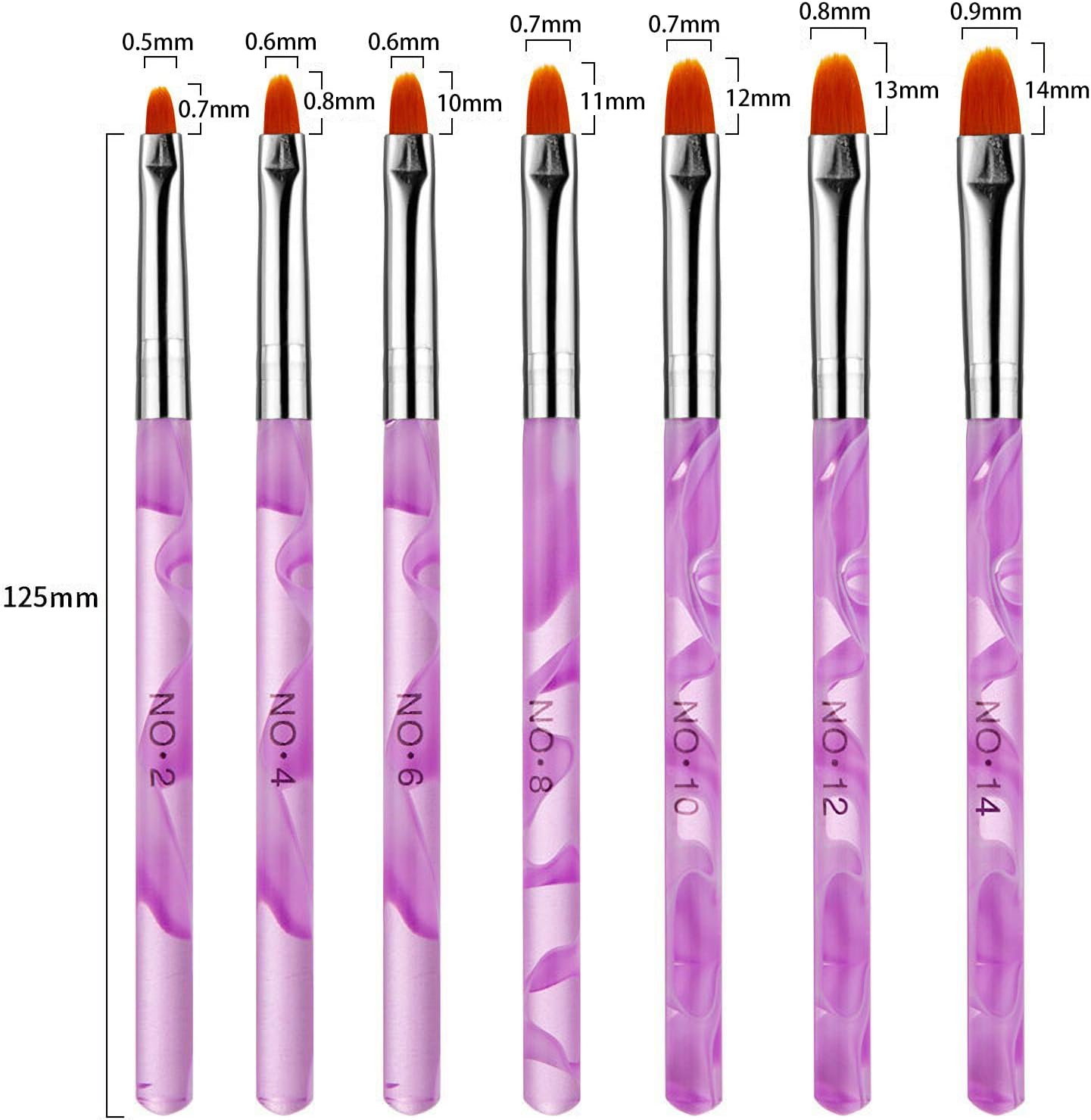 Hanyousheng Set of 7 UV Gel Brushes for Nails, UV Gel, Acrylic, Nail Brush, Nail Gel Brush, Brush Set for Nail Art image number 1