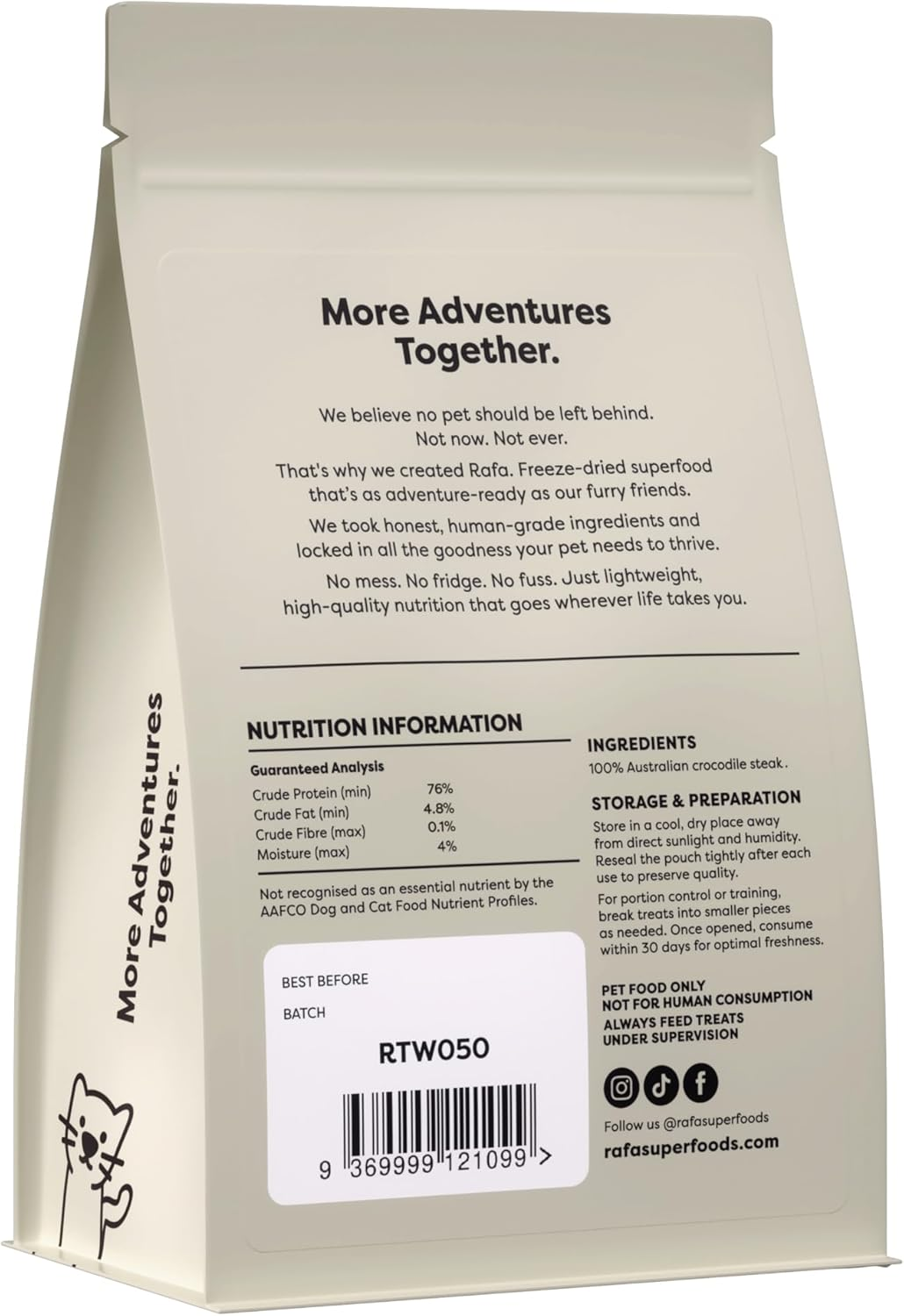 Raw Freeze-Dried Dog and Cat Treats | Human-Grade Crocodile Steak for Pets, Single Ingredient, 50G