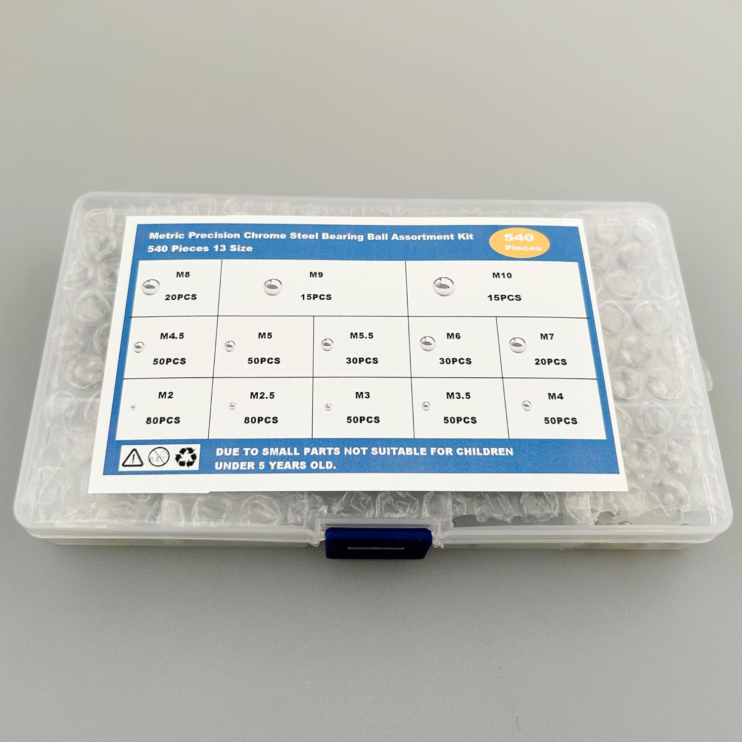 EFGTEK 539 Pcs Metric Precision Chrome Steel Bearing Balls Assortment Kits,Assorted Stainless Steel Loose Bearing Steel Balls, 2/2.5/3/3.5/4/4.5/5/5.5/6/7/8/9/10 Mm Meal Bearing Steel Ball image number 3