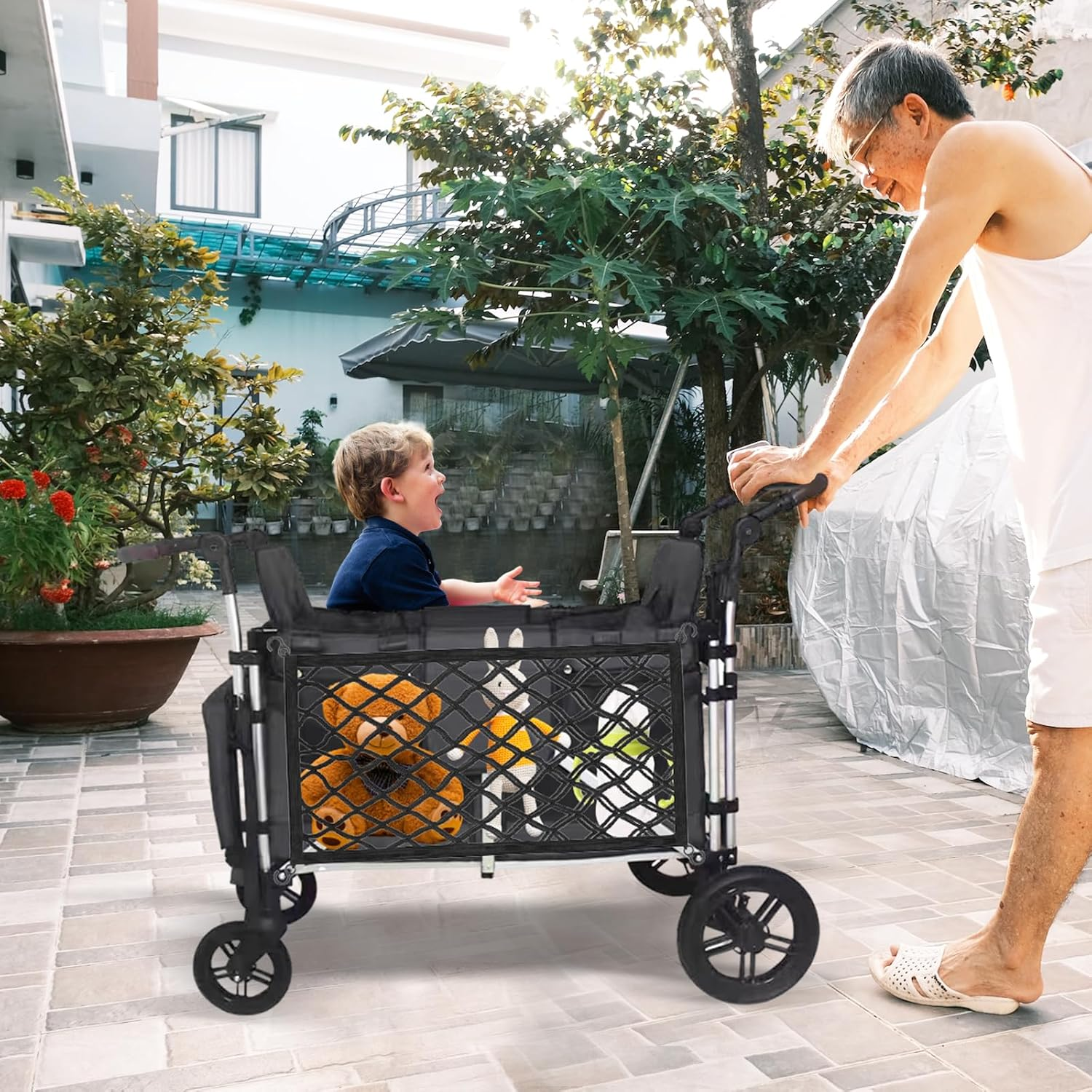 2Pcs Stroller Wagon Cargo Nets, Elastic Side Sling Stroller Mesh Organizer Bag with Hooks, Extra Storage Space for Baby Wagon, Accessories Compatible with Wonderfold All W-Series Models image number 1