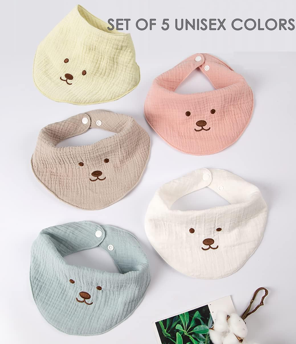 MOMSMENU Baby Bib Infant Bandana Drool Bibs Cotton Super Soft and Absorbent Girls Boys 5 Pack image number 5