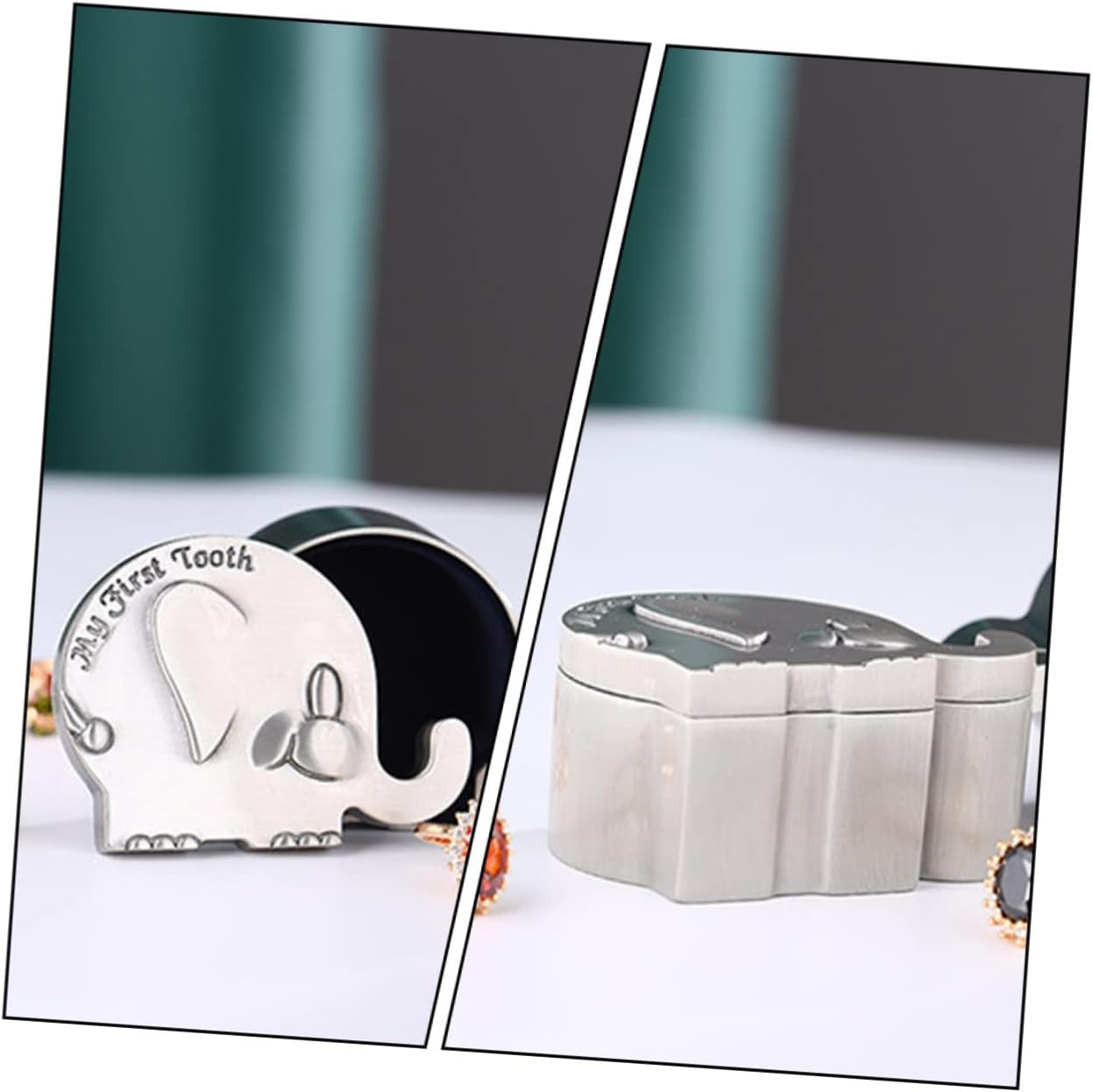 Fetal Hair Collection Box Metal Small Hair Teeth Storage Box Silver for Newborn Keepsake and Elephant Shower