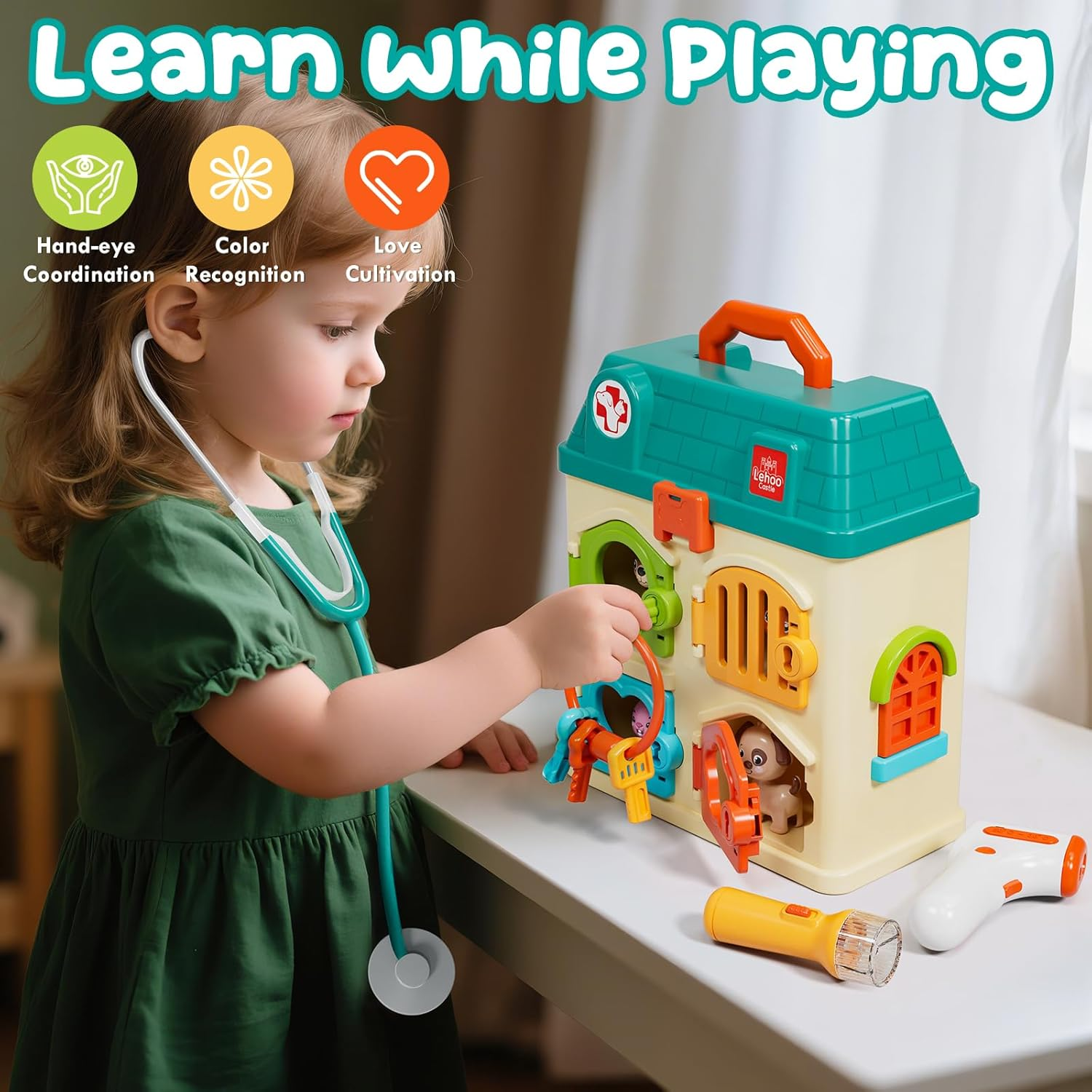 Lehoo Castle Doctors Play Sets for Kids, Vet Playset for Toddlers, Veterinary Critter Clinic Toy with 4 Animals, Pet Care Playset Hospital, Pretend Play Toy for Toddlers 1-3 image number 1