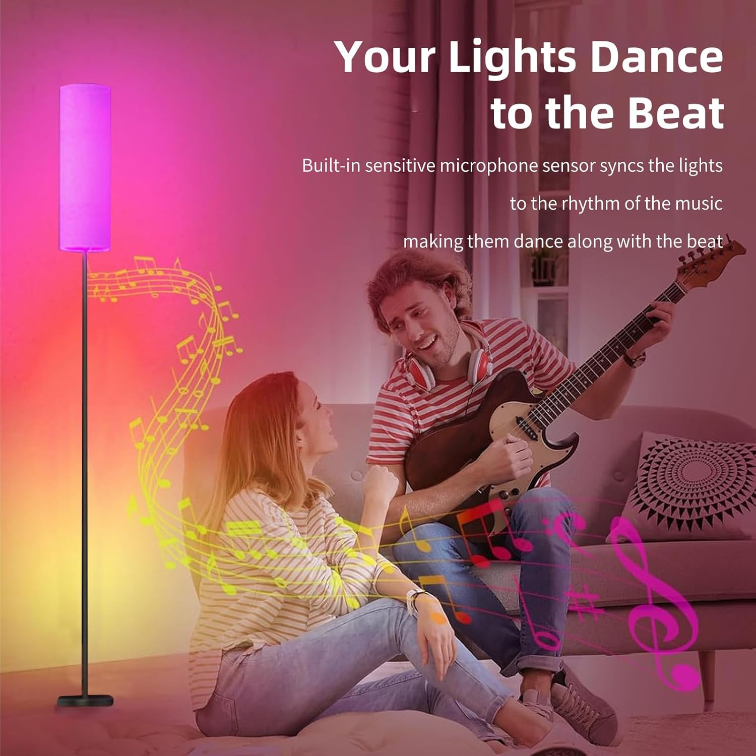 TNGAMFGT Floor Lamps for Living Room, 9W RGB LED Bulb, Standing Floor Lamp for Living Room Bedroom Office Corner, Dimmable 3 Color Temperature Floor Lamp with Remote Control, Foot Switch, Beige Shade image number 1