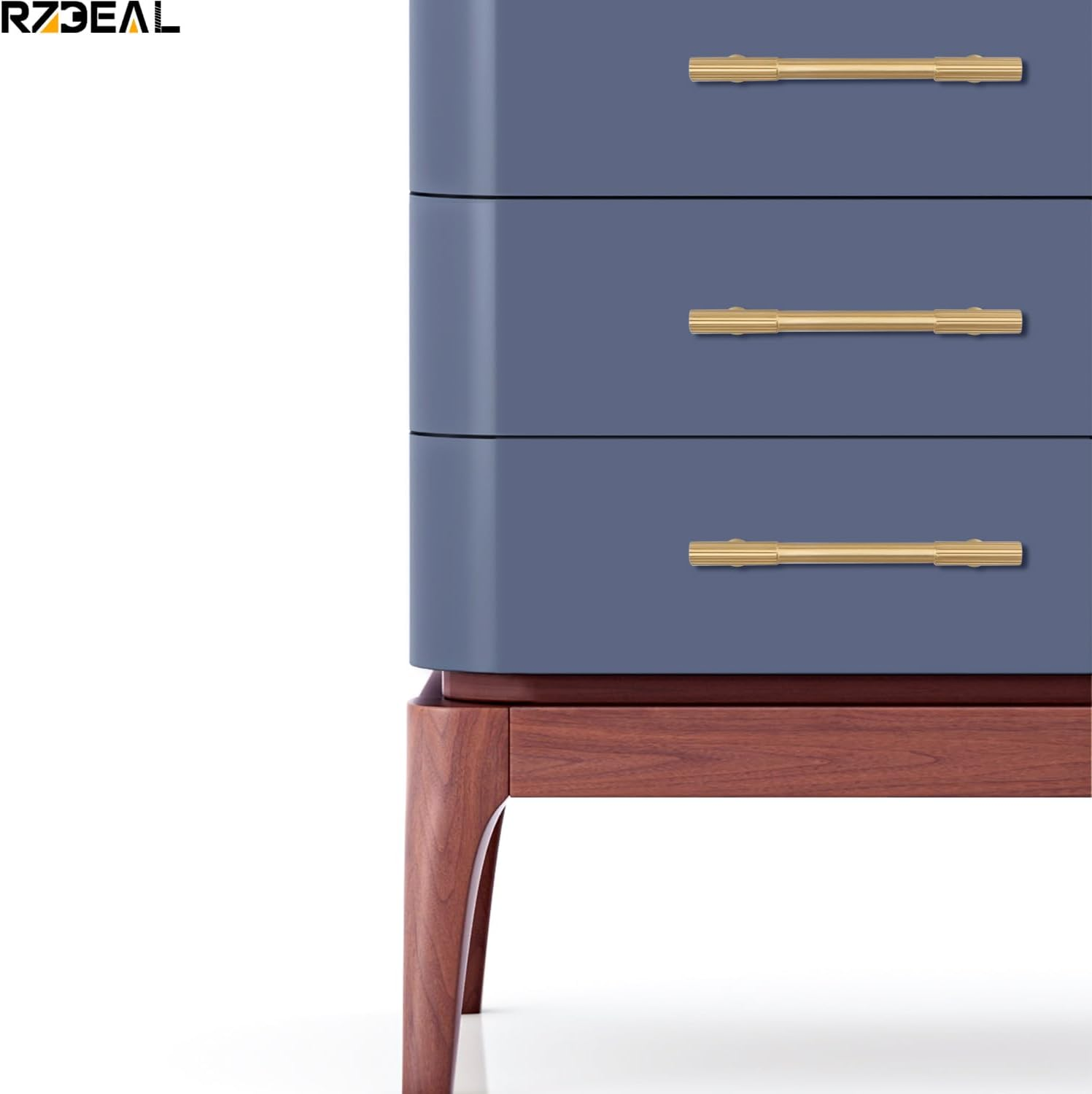 RZDEAL 4Pcs Solid Brass Gold Cabinet Pulls, 3-3/4-Inch Hole Centers for Kitchen Cupboard Handles Modern Drawer Dresser Pulls Bathroom Brushed Brass Cabinet Pulls Wardrobe Door Handles