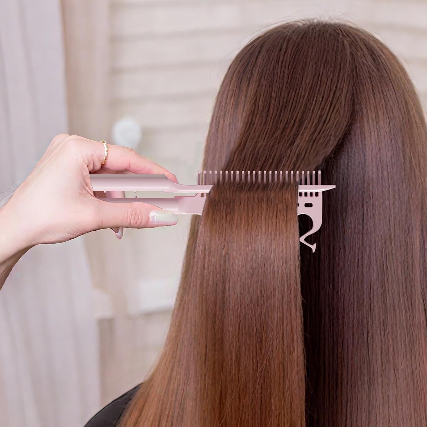 Lmyit Hair Comb for Straightening - V Shaped Styling Hair Comb for Straightening | Smoothing anti Static Volumizing Grooming Tool for Home Salon Women Girls Friends Family Daughter - Pink image number 4