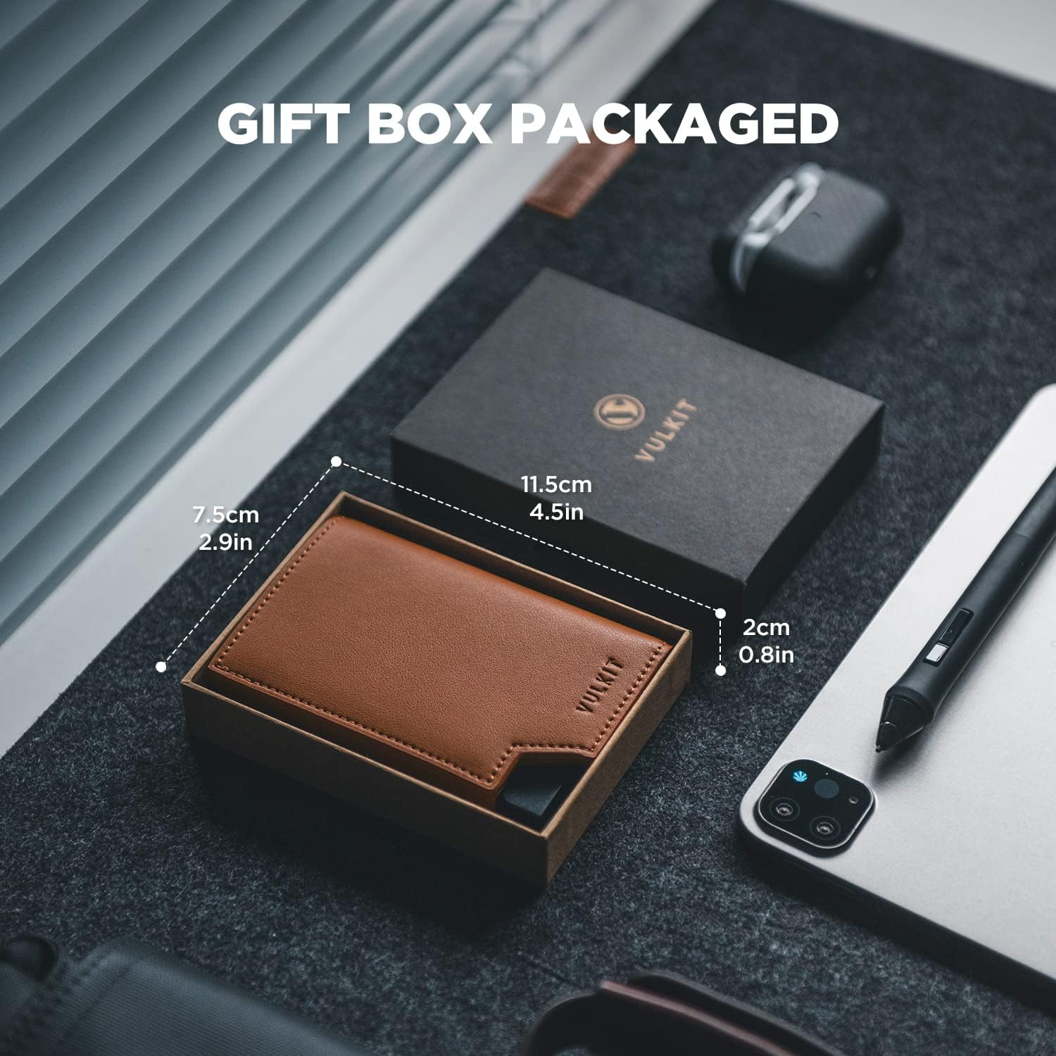 VULKIT Men'S Wallet Minimalist Pop up Card Holder RFID Blocking Magnetic Closure Leather Wallet with ID Window for Cash & Credit Cards up to 11 Cards - Brown image number 2