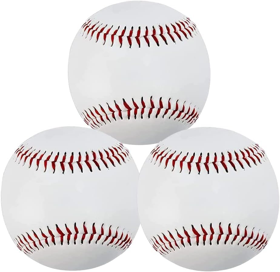 3Pack Practice Baseballs, Blank Baseball, Standard 9&rdquo; Adult Youth Leather Covered Soft/Hard Balls for Team Game Competition Pitching Catching Training