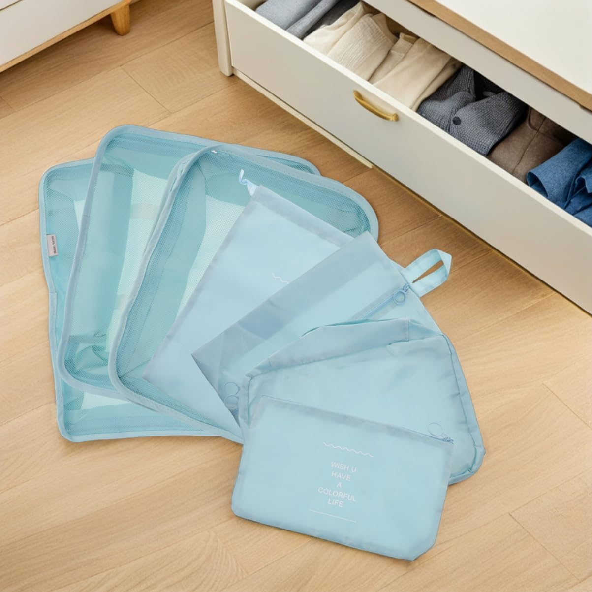 COLLBATH 14Pcs Travel Storage Bag Set Suitcase Organizer Packing Cubes for Clothing Underwear Shoulder Straps image number 6