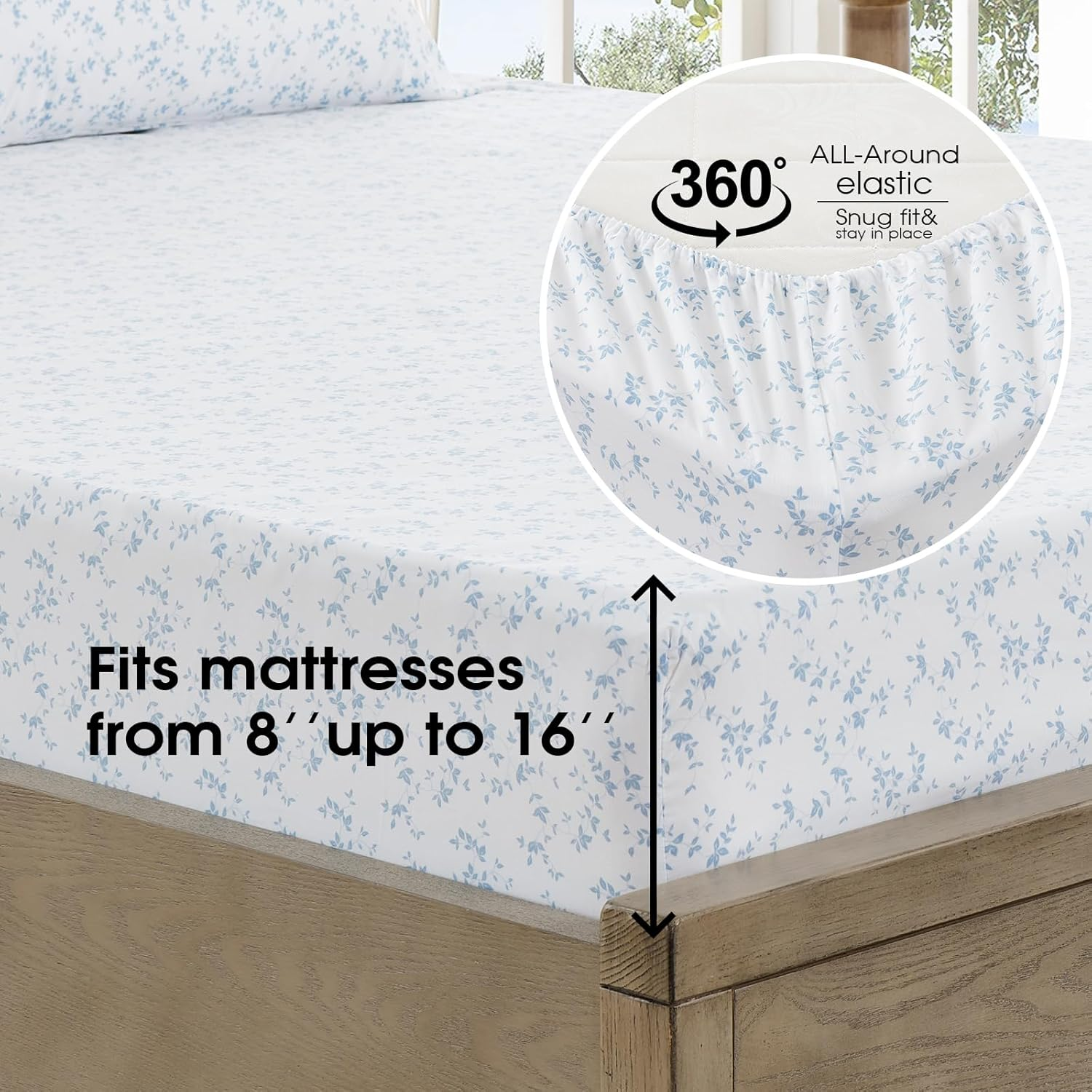 Freshculture Floral Bed Sheets - Ultra Soft Twin Sheets Set - Brushed Microfiber Blue Floral Sheets - Deep Pockets up to 16" - Easy Care - Hotel Luxury 3 Piece Flower Printed Sheets Twin, Lille image number 1