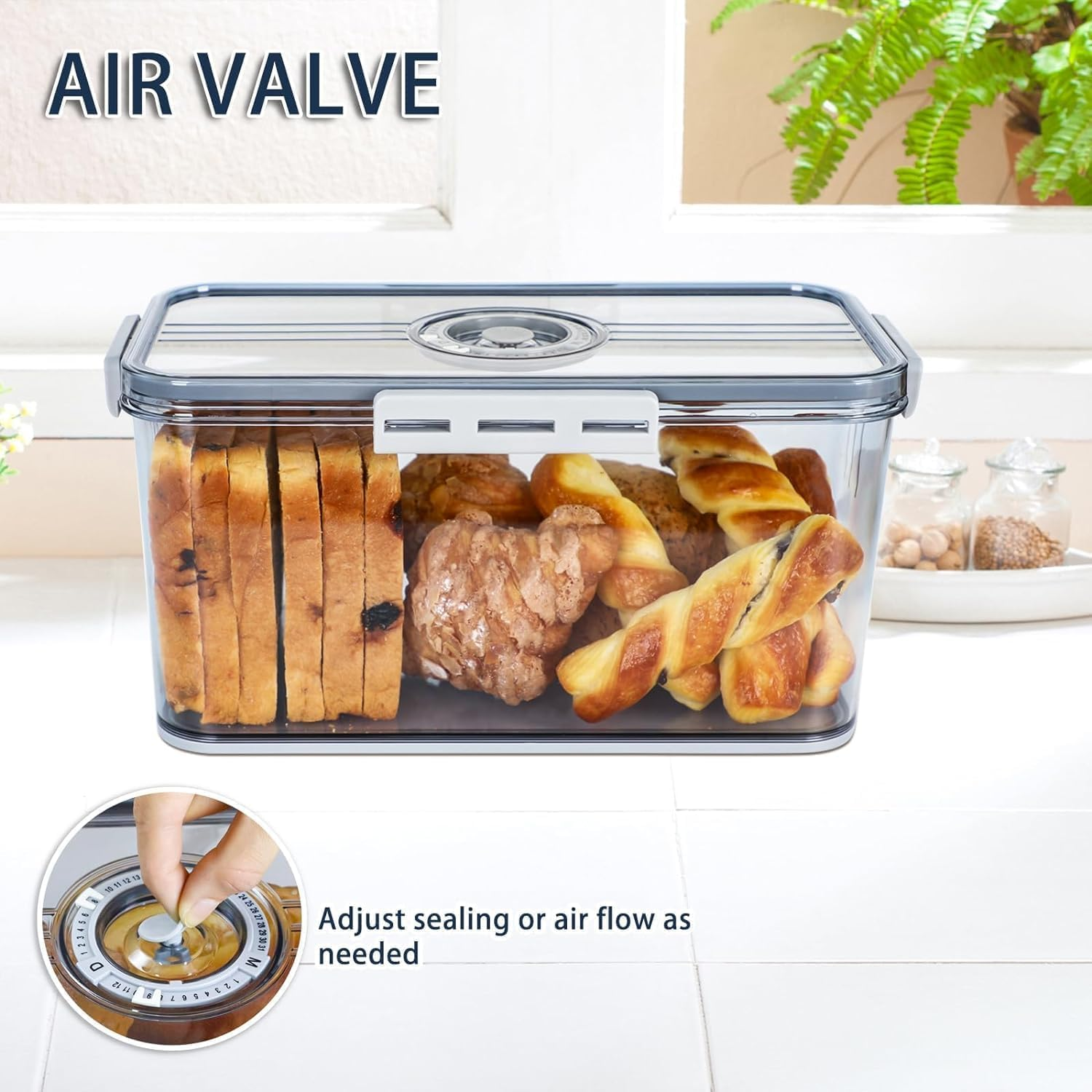 Bread Box with Lid for Kitchen Counter,Time Recording Bread Keeper with Lid,Bread Containers Storage Airtight for Homemade Bread, Toast, Bagel, Donut and Cookies