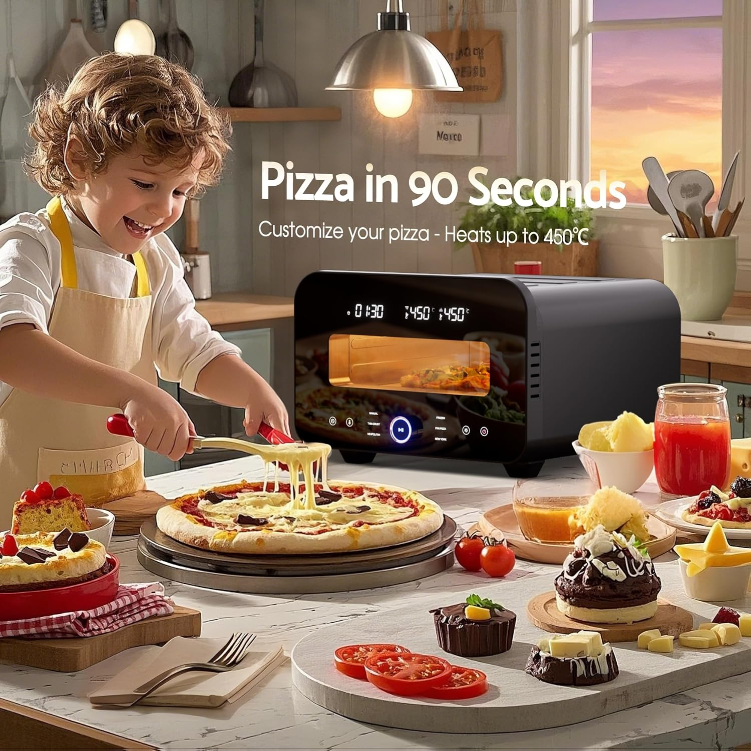 Advwin Electric Pizza Maker, 1700W Countertop Pizza Oven with 6 Presets, Indoor Versatile Smart Pizza Cooker for 12" Pizza | 80-450℃ | Pizza Stone and Peel image number 1