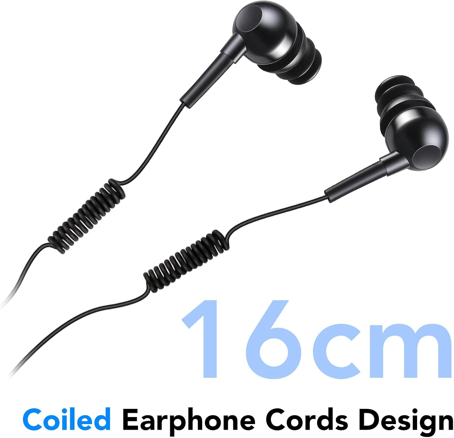 AGPTEK IPX8 Waterproof In-Ear Earphones, Coiled Cable Swimming Earbuds with Stereo Audio Extension Cable, Wired, Black image number 3
