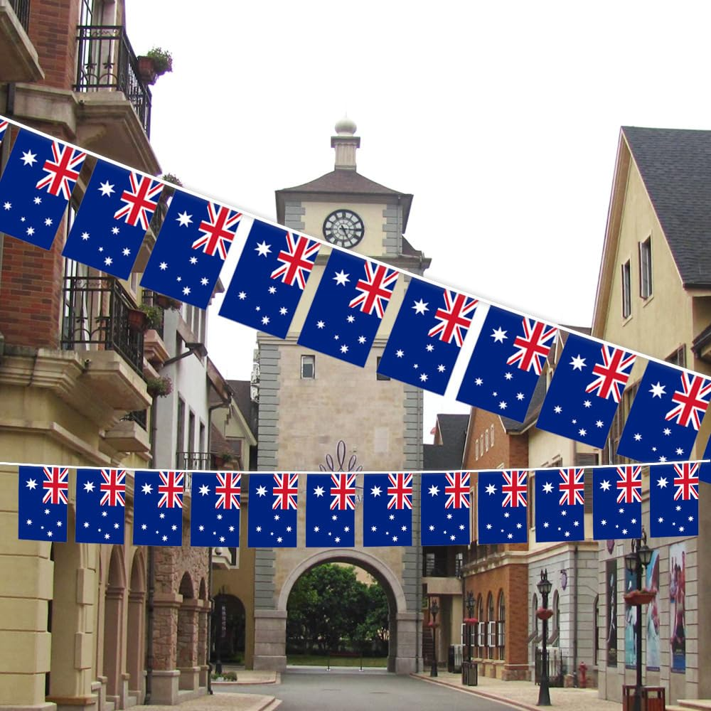 AUPOINT Small Australian String Flags, 20 Pieces, 6 Meters Long, 14 * 21Cm，Mini String Banner Strips, Australian National Decor Rectangle for Holiday Restaurant Home Party School Bunting image number 4