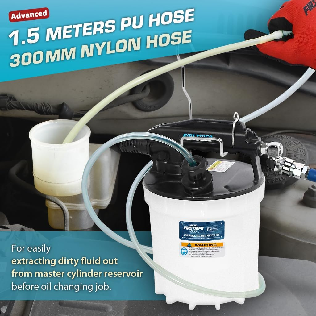 FIRSTINFO A1152 1.8 Liter Vacuum Brake Bleeder Extractor Includes 1.5 Meters Long Silicone Bleeding Hose with One-Way Check Valve + Oil Stopper Valve image number 3