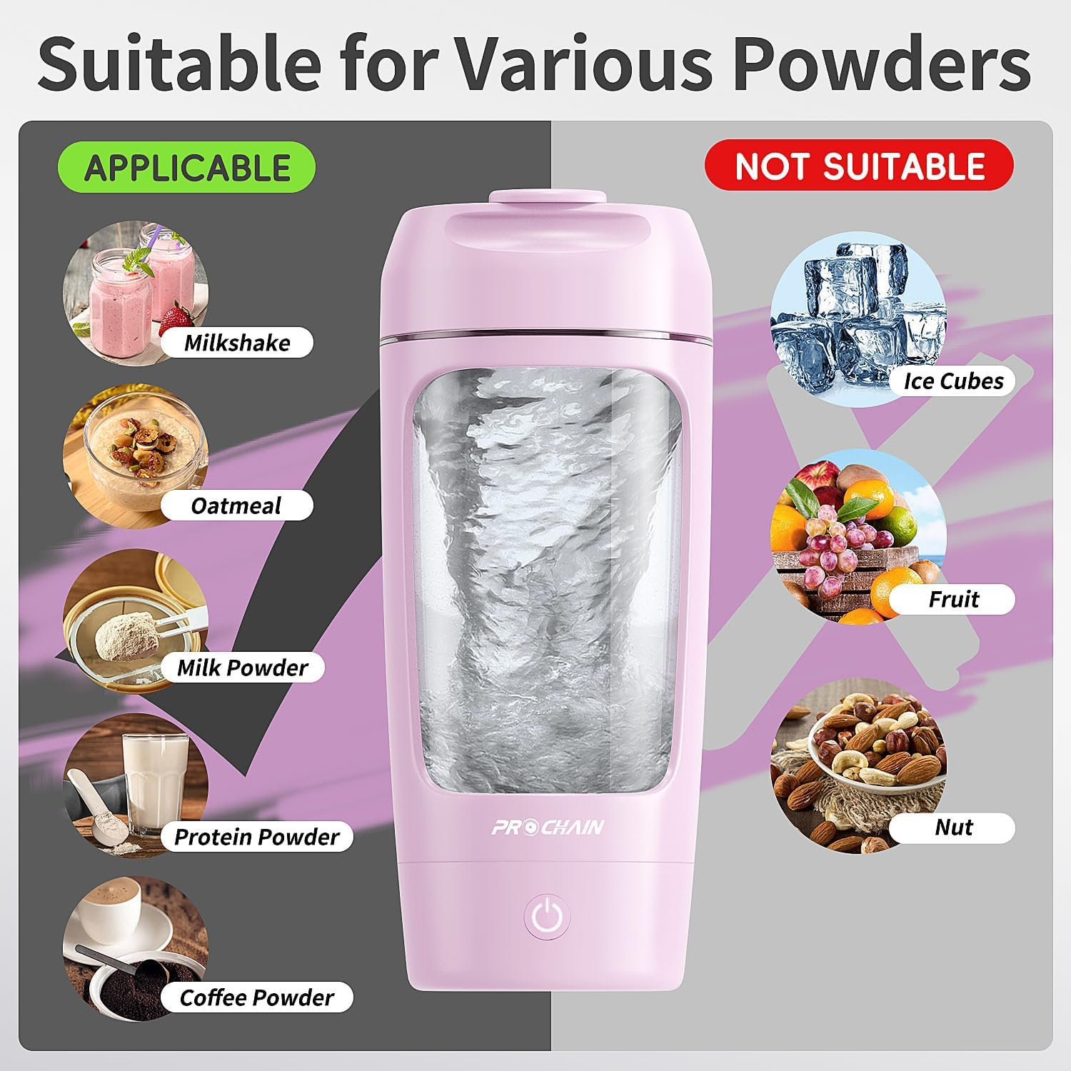 Electric Protein Shaker Bottle, USB Rechargeable Protein Shakes Mixer, with Powder Storge Cup, Portable Water Drink Bottles for Gym Sport Workout, Bpa-Free Tritan, 22Oz - Pink image number 1