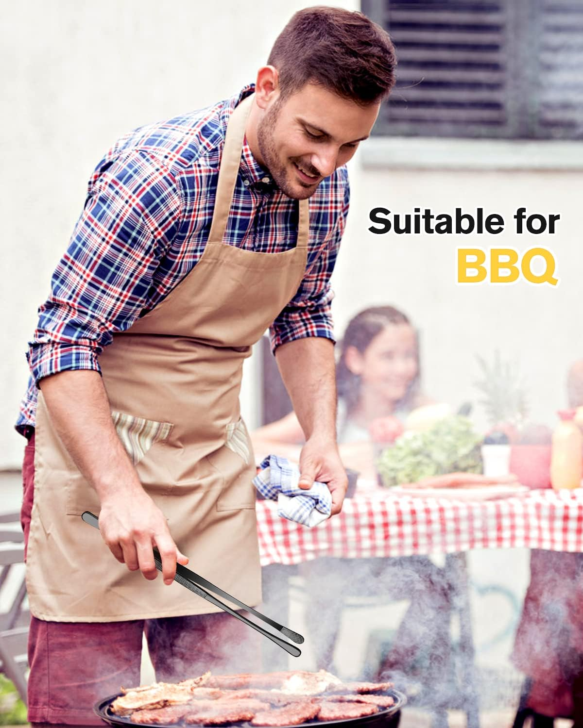 4 Pcs Kitchen Fine Tweezer Tongs, 12'' and 10'' Stainless Steel Food Tweezers Set, Professional Kitchen Long Tweezer for Cooking, Repairing, Sea Food and BBQ (BLACK)