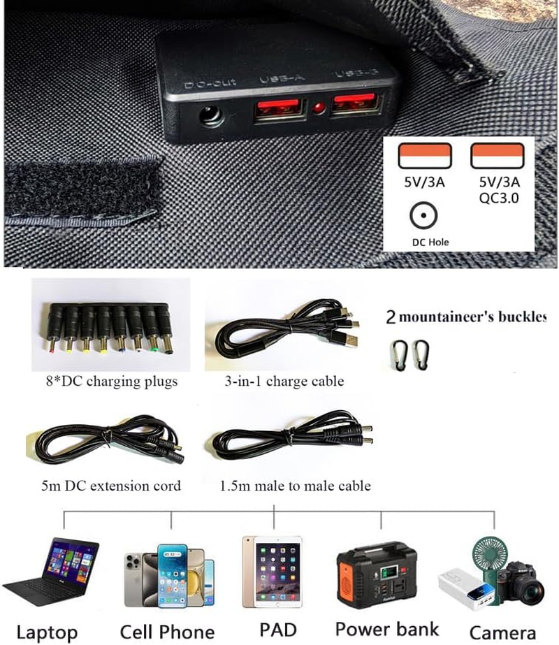 Portable Solar Panel Charger 2 USB Ports, 30W,5V/3A,Qc3.0,Mobile Fast Charging 4 Panels Foldable, Outdoor Power Supply Compatible with Iphone 11/XS/XS Max/Xr/X/8/7, Ipad, Samsung Galaxy LG Etc. image number 3