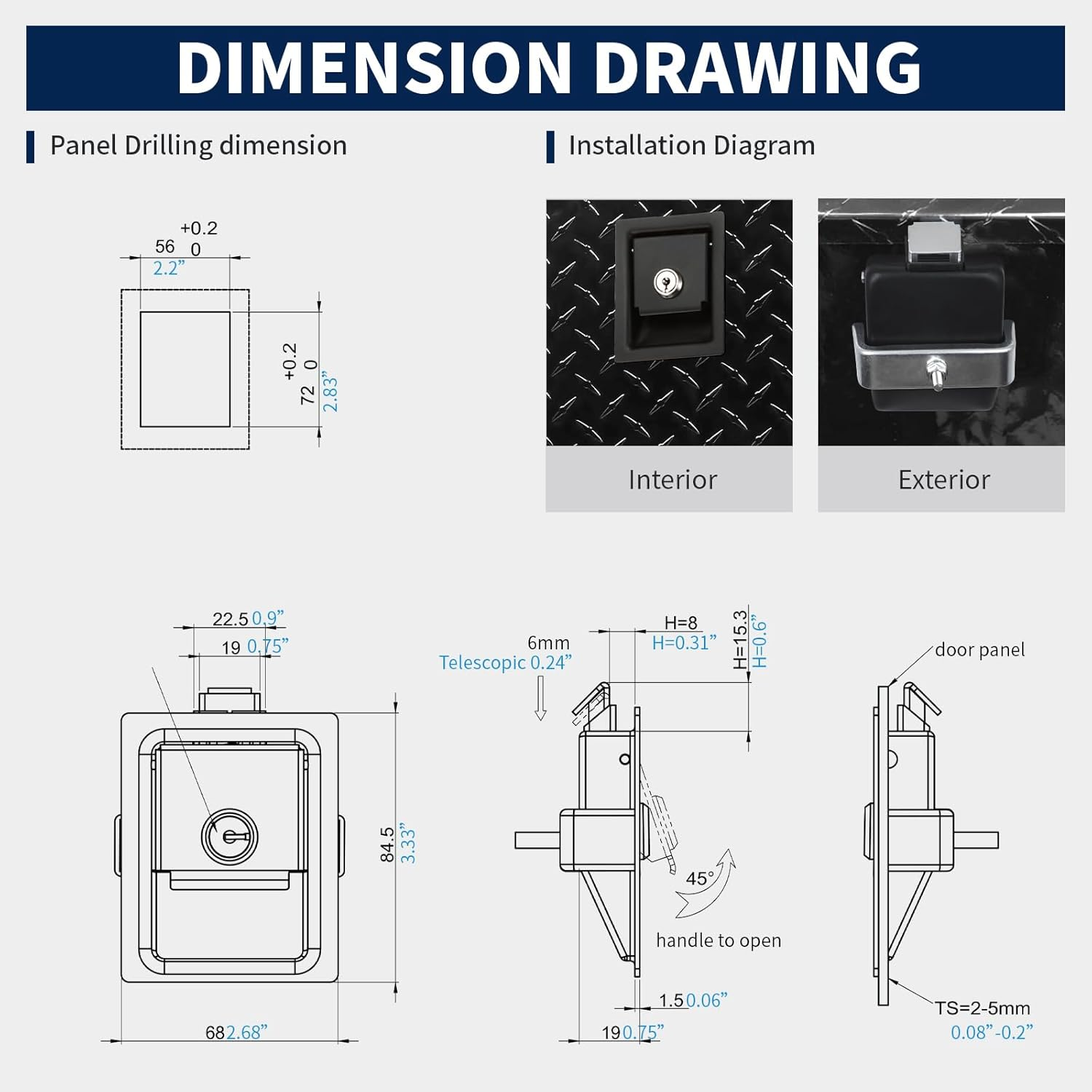 Loclink Black Truck Tool Box Latch Replacement, Flush Mount Paddle Lock Samll Size, Pull Handle Lock for Outdoor Trailer Pickup RV Storage Organizer Electrical Cabinet image number 4