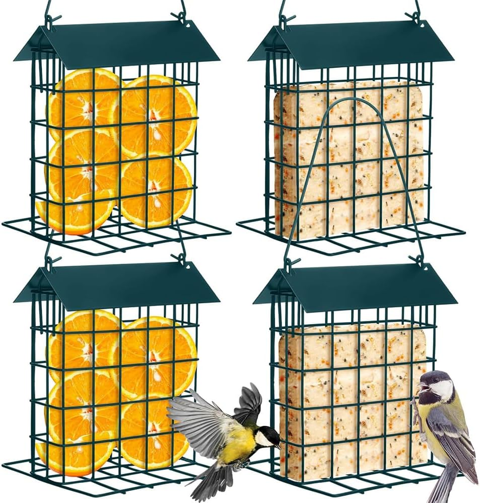 HALODAY 4-Piece Outdoor Wild Bird Feeder, Outdoor Hanging Tallow Stand, Metal Squirrel-Proof Feeder for Orioles, Hummingbirds, Chickadees, Nuthatches, for Outdoor, Yard, Garden (Green) image number 5
