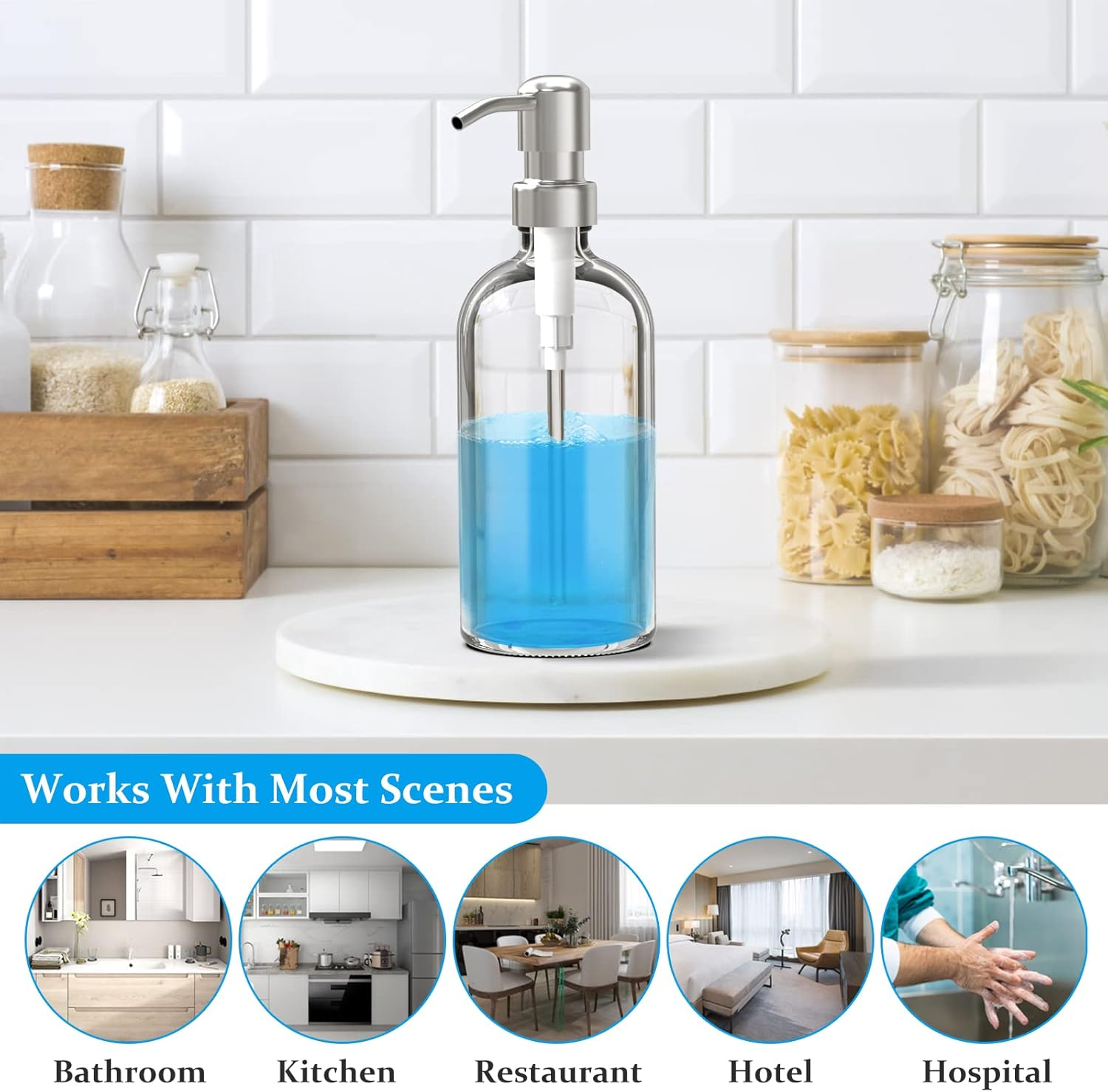 ARKTEK Glass Soap Dispenser - Clear Dish Soap Dispenser for Kitchen, Great for Essential Oils Liquid Soaps (17 Ounce/ 500 ML) image number 2