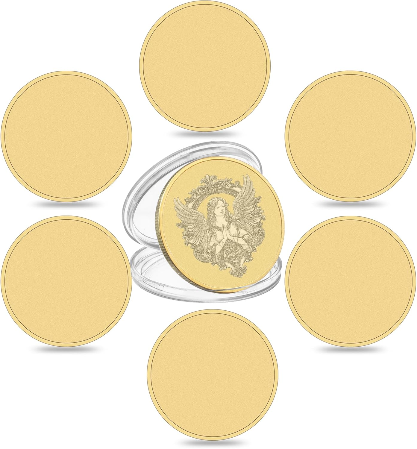 6PCS Blank Challenge Coins for Laser Engraving, 40Mm Blank Metal Coins with Acrylic Protection Box for Travel Birthday Commemorative Collection Supplies (Golden)