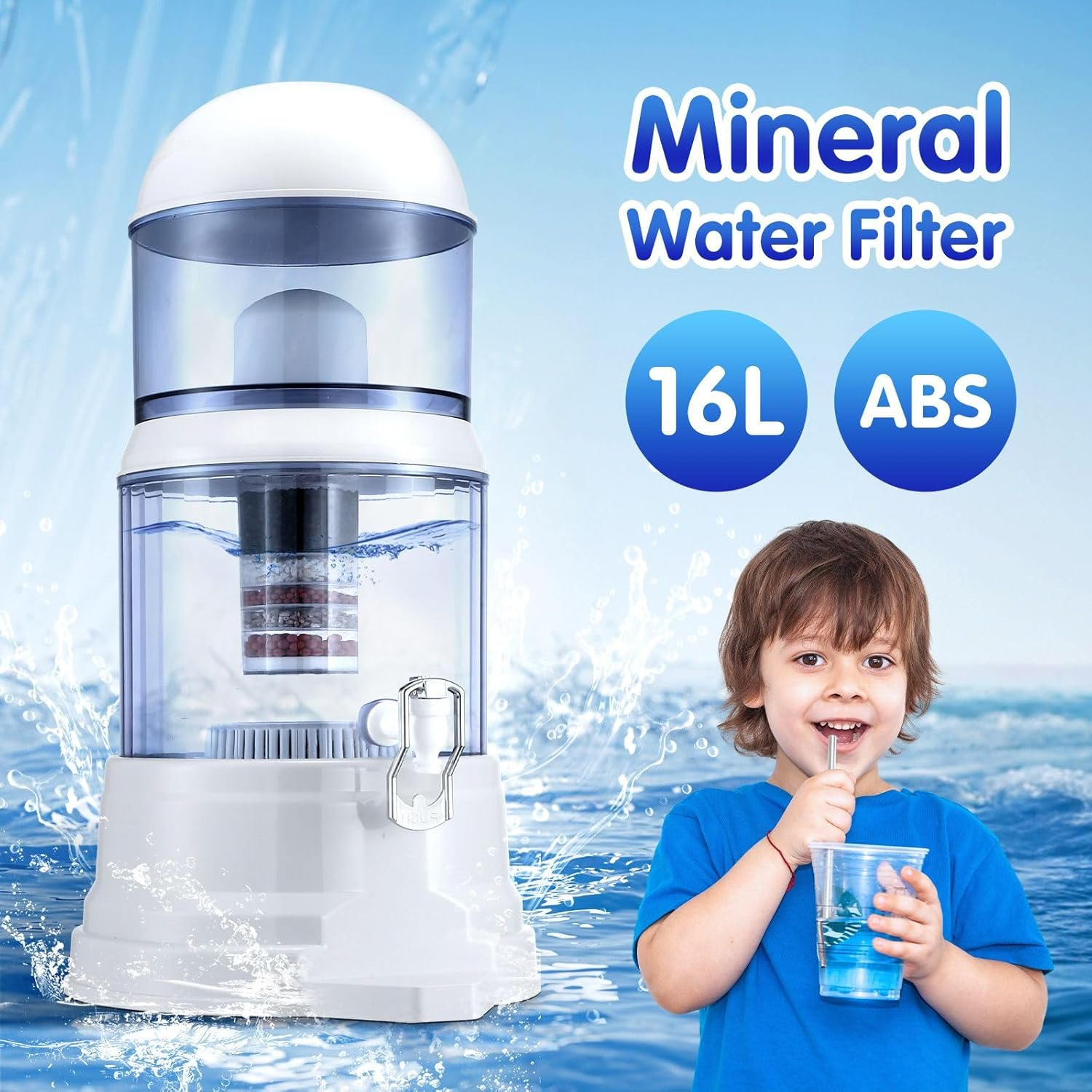 Maxkon 8 Stages Water Filter 16L Filtration Dispenser Countertop Home Office Mineral Carbon Ceramic Purifier System image number 4