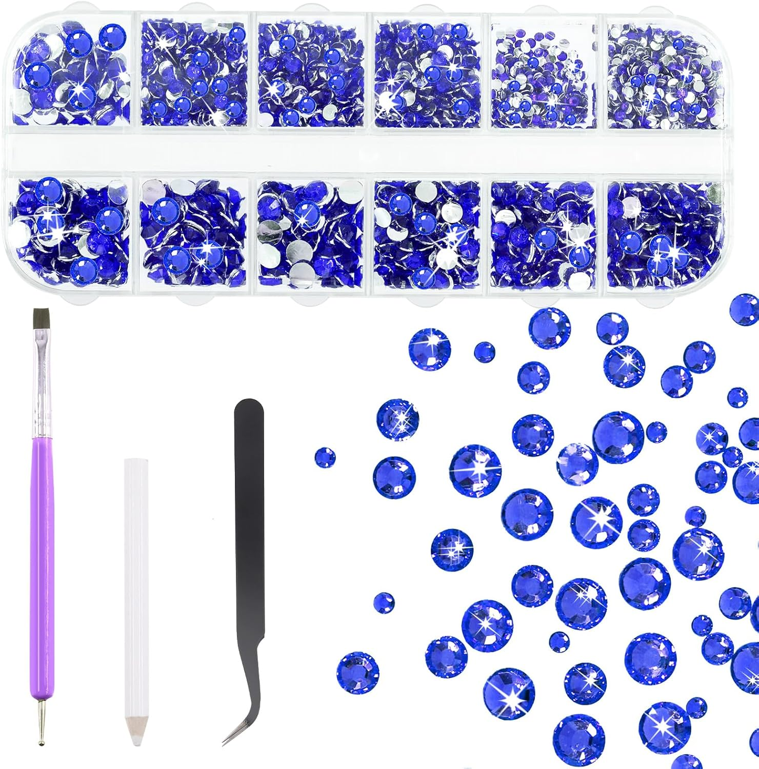 Tanstic 2606Pcs Flat Back Gems Rhinestones Kit, 2/3/4/5Mm Yellow Crystal Rhinestones with B7000 Glue, Tweezer, Picker Pen Dotting Tool for Nail Clothes Shoes Bags DIY Art