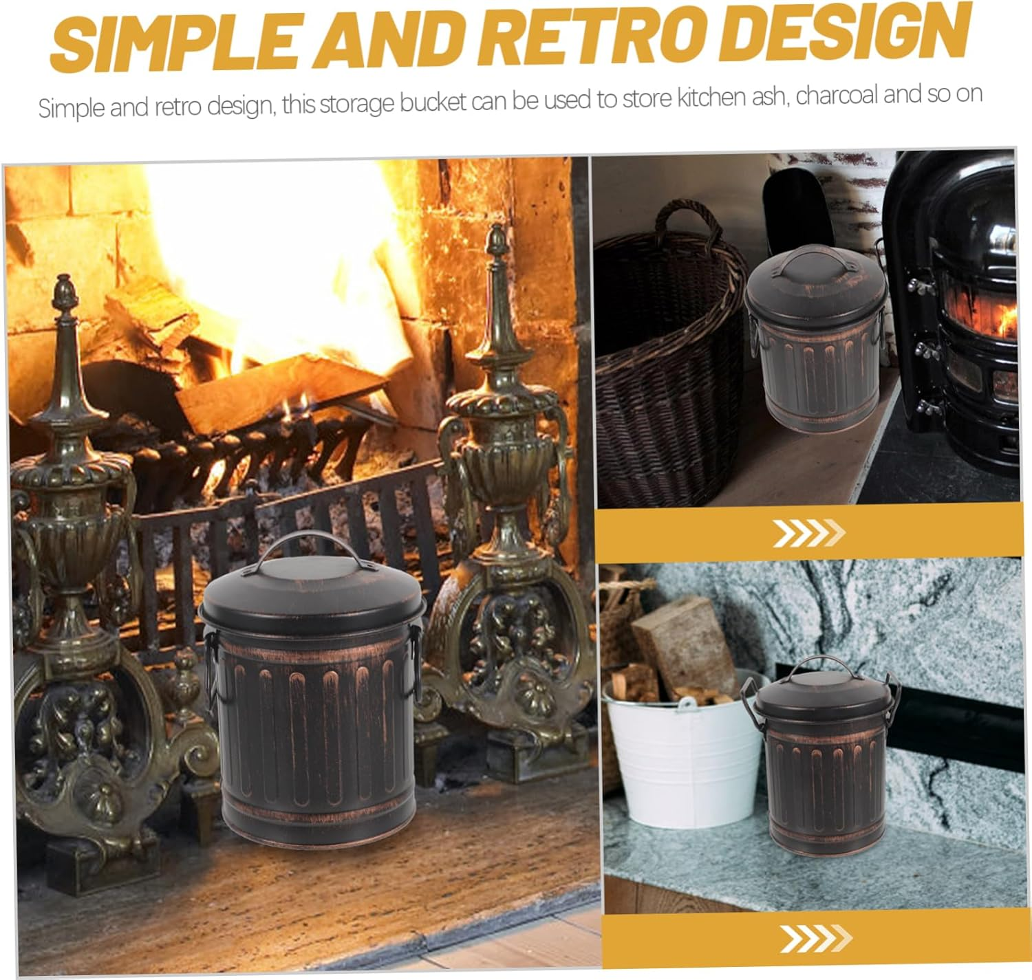 HANABASS Fireplace Ash Bucket Outdoor Indoor Coal Storage Bucket BBQ Holder for Hot Ash Cleanup near Fire Pit Fireplace image number 6