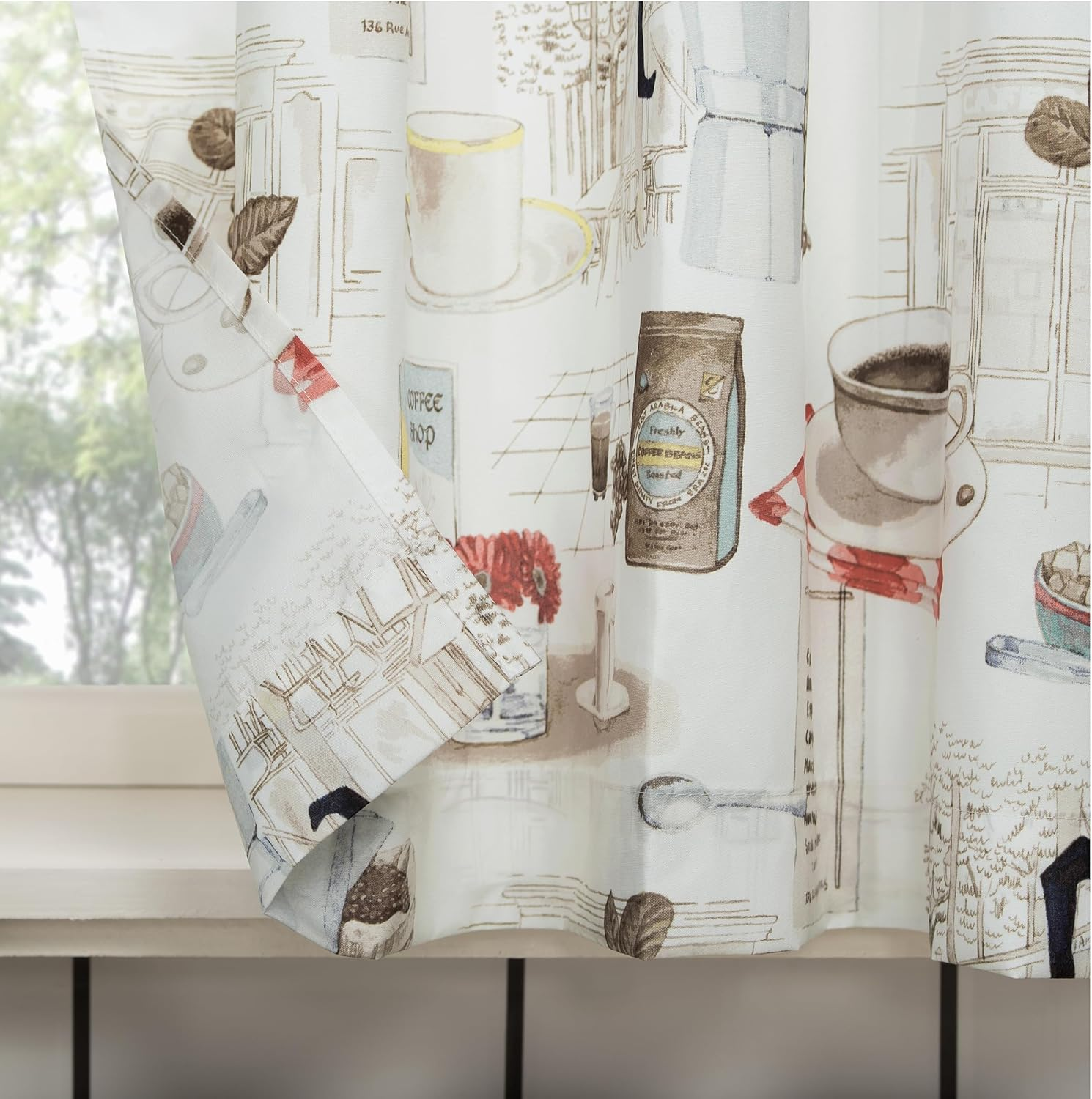 No. 918 Brew Coffee Print Microfiber 3Pc Kitchen Curtain Set, 54" X 36", White image number 2