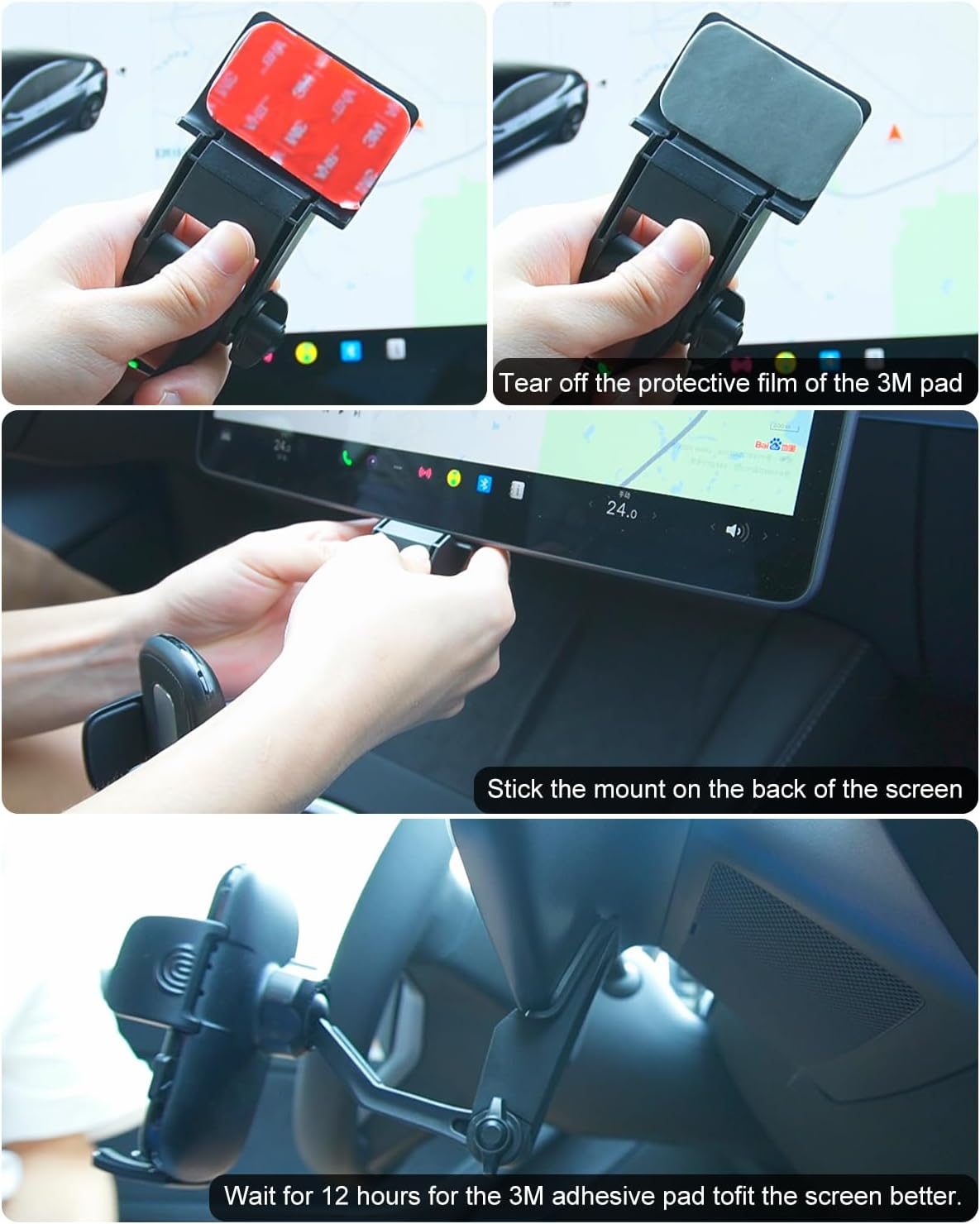 Wukanleng Phone Mount for Tesla Model 3 Model Y, [Strong Adhesive] Tesla Touchscreen Phone Holder with 360&deg; Rotation One Handed Operation Compatible with Iphone, Android Smartphone, More 4-7" Phone