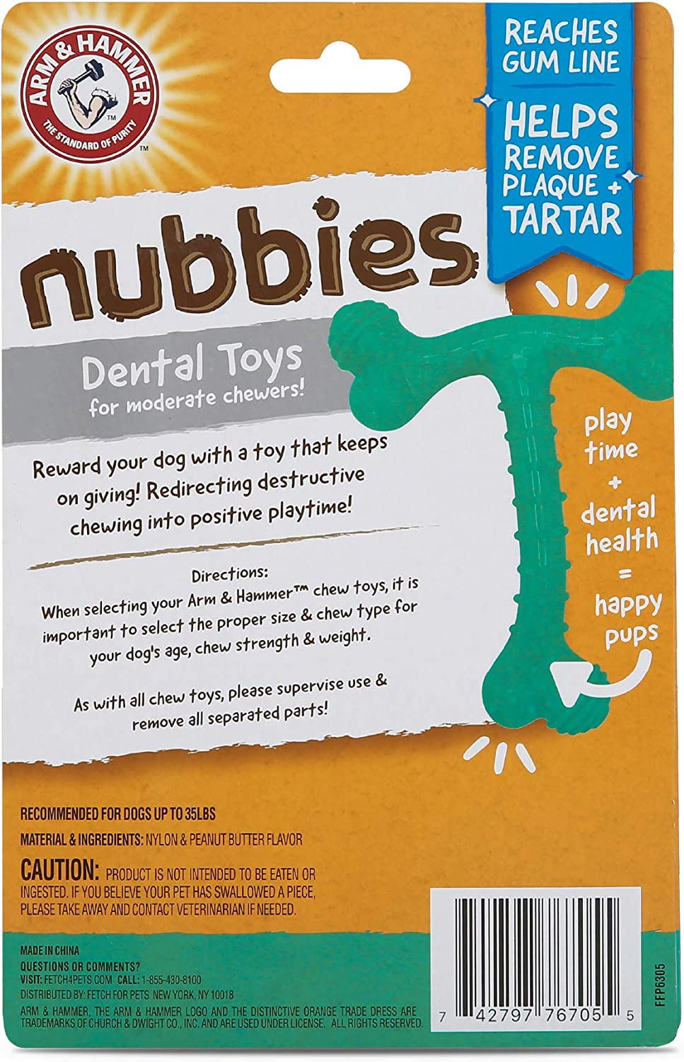 Arm & Hammer for Pets Ora-Play T-Bone Dental Chew Toy for Dogs -(Pack of 2(| Best Dog Chew Toy for the Toughest Chewers | Reduces Plaque & Tartar Buildup without Brushing, Peanut Butter Flavor image number 1