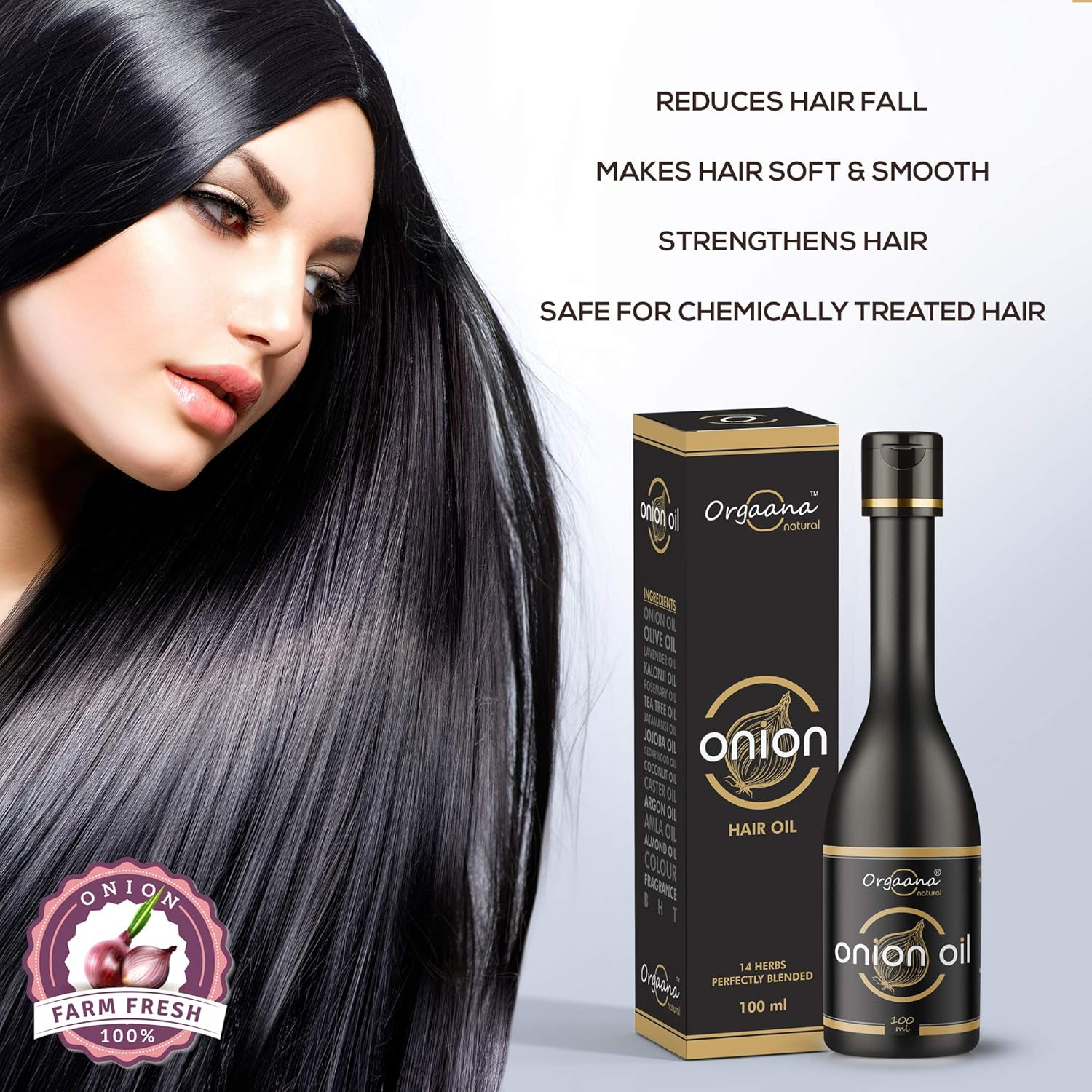 Orgaana Natural Herbal Onion Oil - anti Dandruff Oil 100Ml with 14 Essential Oils for Control Hair Fall,Nourish & Strenghtens Hair - 100% Natural Ingredients image number 2