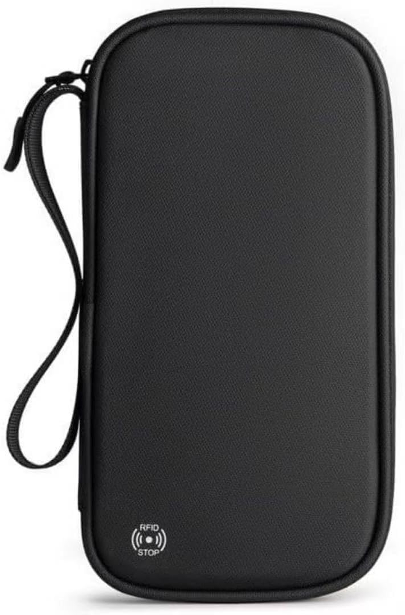 Passport Holder, RFID Travel Wallet for Men and Women, Travel Passport Holder with Multiple Compartments, Document Organizer for Cards, Boarding Pass, Money (Black) image number 2