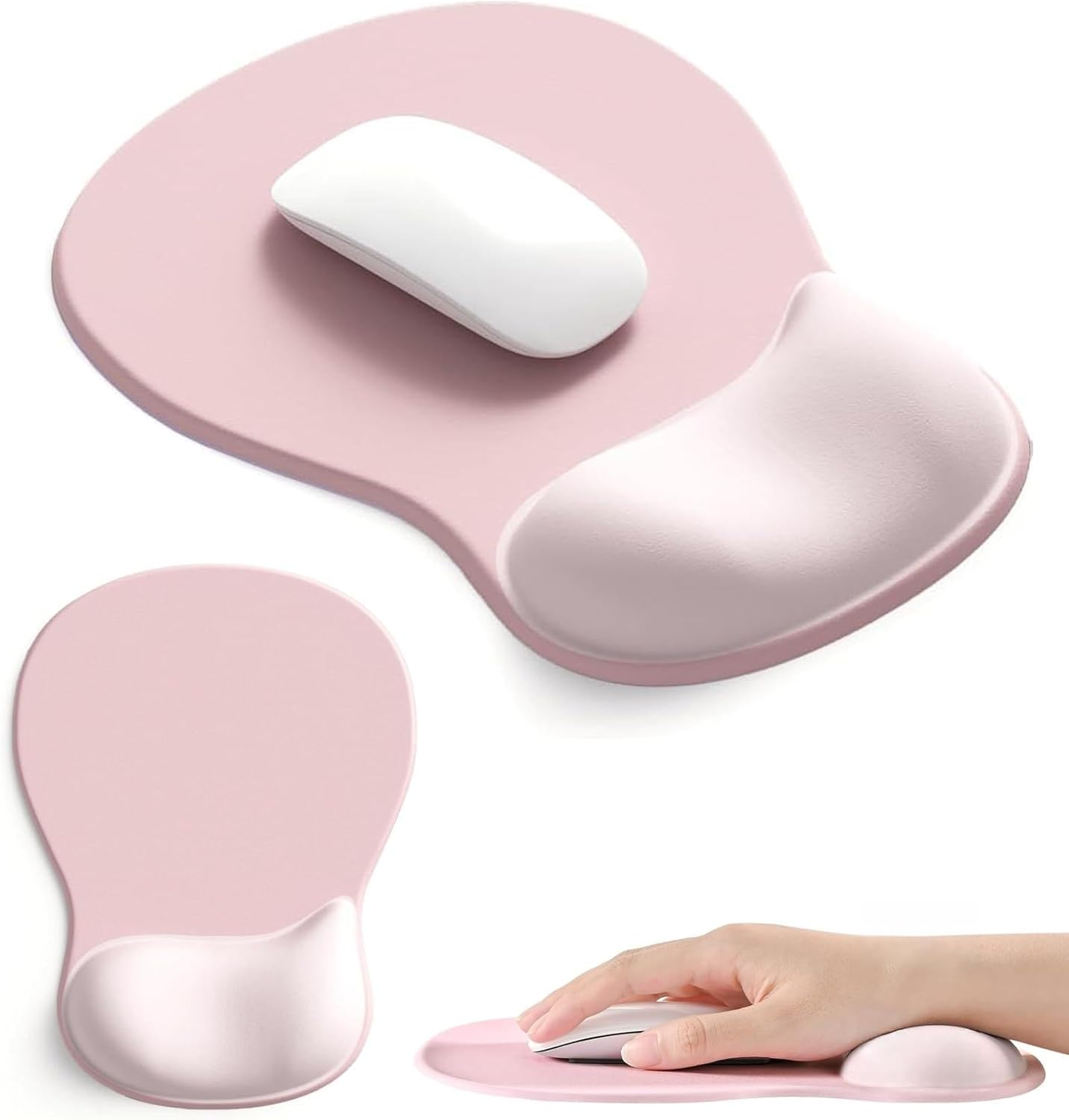 Mouse Pad with Wrist Support, Ergonomic Mousepad with Memory Foam Rest, Non-Slip Base Laptop Accessories for Gaming and Office, Smooth Surface Mouse Mat, Ultra Thin 4Mm Design (Pink)