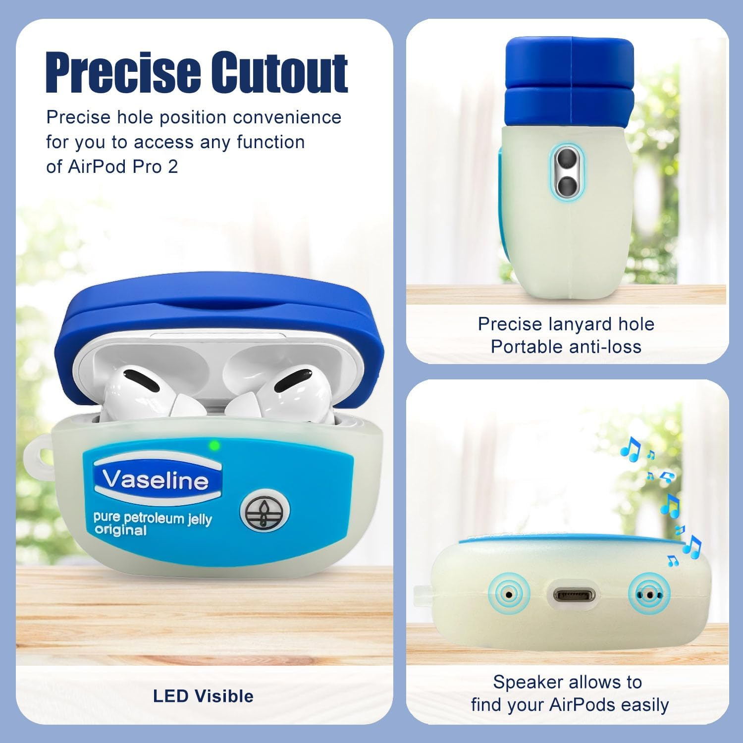 Case for Airpods Pro 2Nd Generation Case Cover with Cleaner Kit,Cute Cartoon Kawaii Funny Airpods Pro 2 Case 2022 Silicone Protective Cover for Apple Airpods Pro 2 with Keychain for Women Boys-Vaselin image number 3