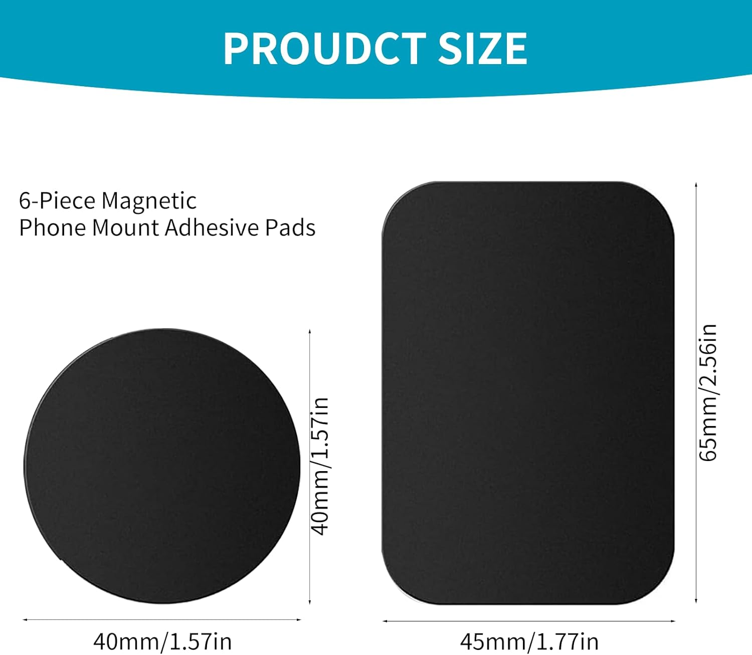 MAEZOE 6Pcs Magnetic Phone Mount Metal Plates &ndash; Strong Magnet, Slim round & Rectangle Design for Car, Home, and Office